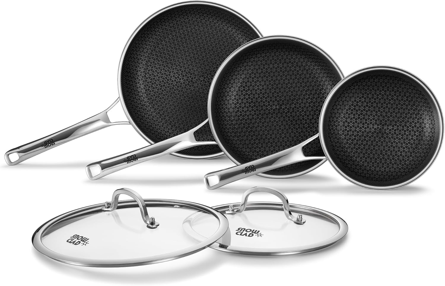Photo 1 of OATOFP Non Stick Frying Pans Set with Lids, Hybrid Skillet Set Nonstick (8+10+12inch), Pans for cooking, PFOA Free Stainless Steel Kitchen set, Dishwasher and Oven-Safe Cookware Sets, Quiche Pans