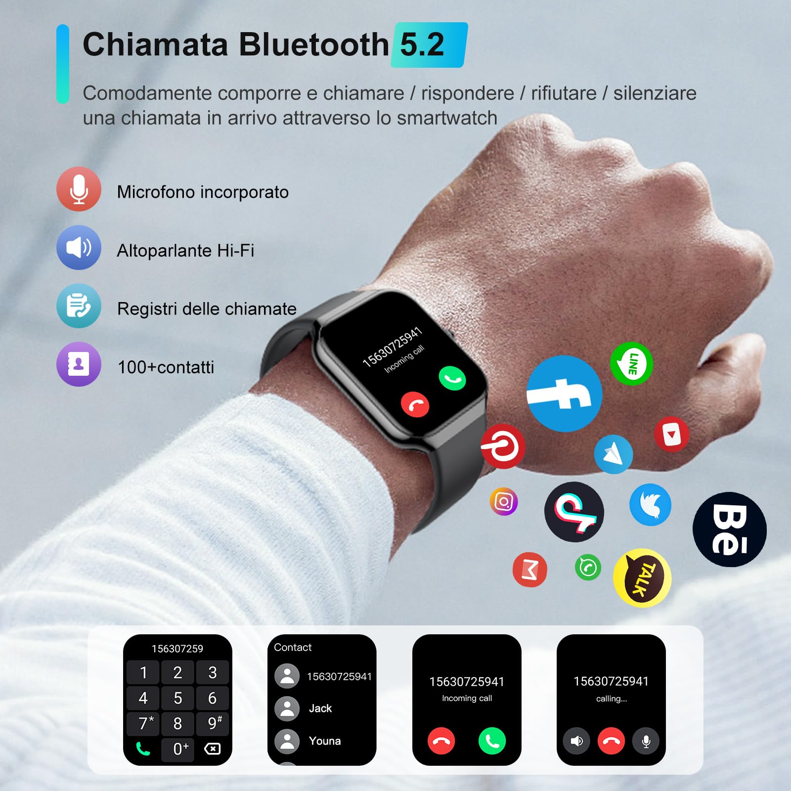Togala Smartwatch con Effettua/Risposta Chiamate, Orologio Smartwatch Uomo Donna, 1.96'' Fitness Tracker con 113+Sportive/Sonno Cardiofrequenzimetro, Impermeabil IP68, Smart Watch per Android iOS