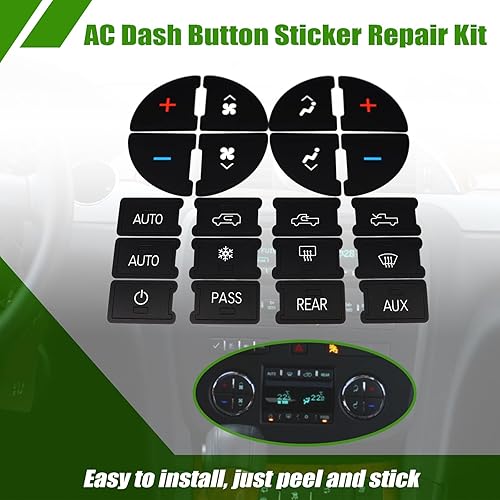 Miniatura 3 de SecosAutoparts Juego de calcomanías de panel AC y calcomanía de reparación de botón de radio, kit de reparación de calcomanía de botón de tablero AC
