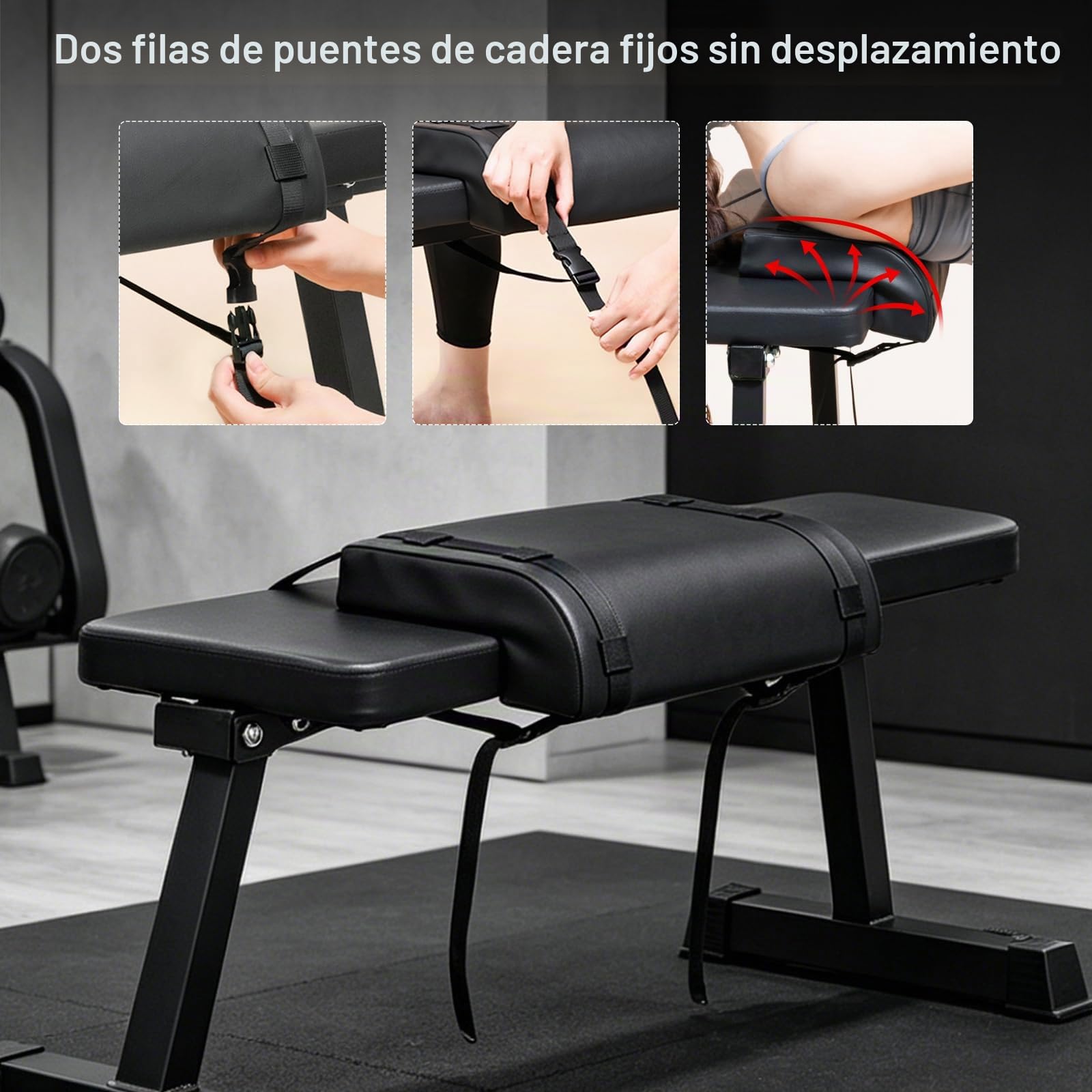 Almohadilla para Empuje de Cadera, 2 Piezas Almohadilla Hip Thrust en L Forma con Correas de Sujeción para Soporte de Espalda Hombros y Cuello Esterilla de Entrenamiento para Sentadillas y Extensiones