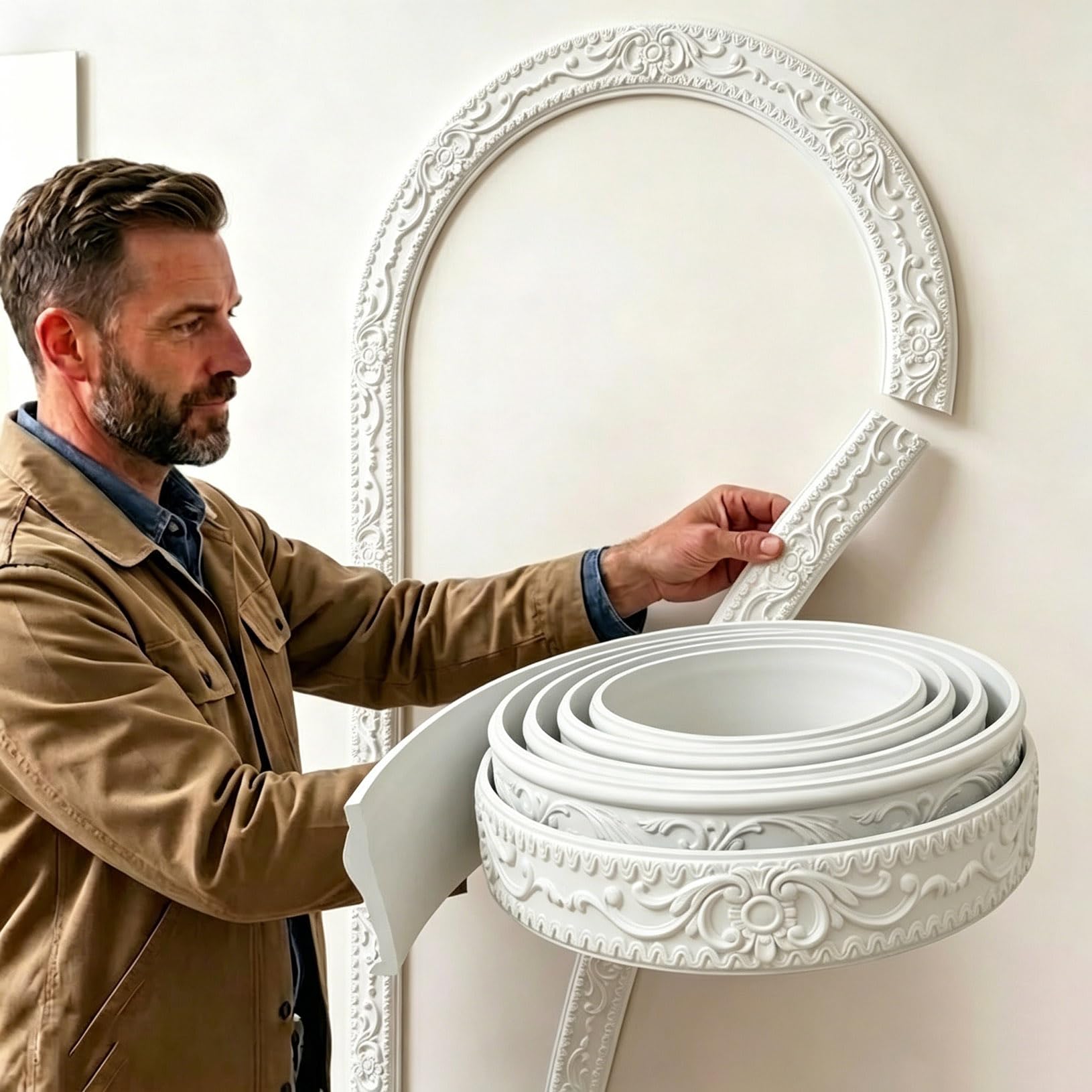 Molduras decorativas impermeables para tapar imperfecciones en paredes de PVC blanco
