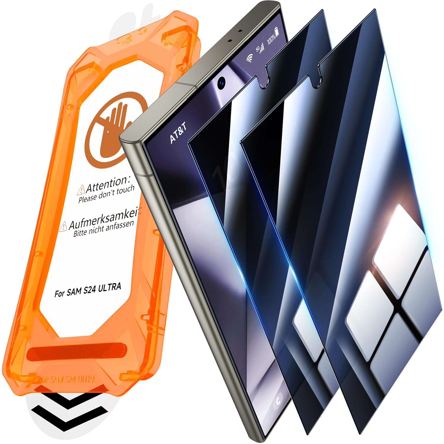 UniqueMe für Samsung Galaxy S24 Ultra für Panzerglas Sichtschutz - [Full Screen Displayschutz] Schutzfolie Sichtschutz für Samsung Galaxy S24 Ultra Schutzglas,Auto Installation,2 Stück