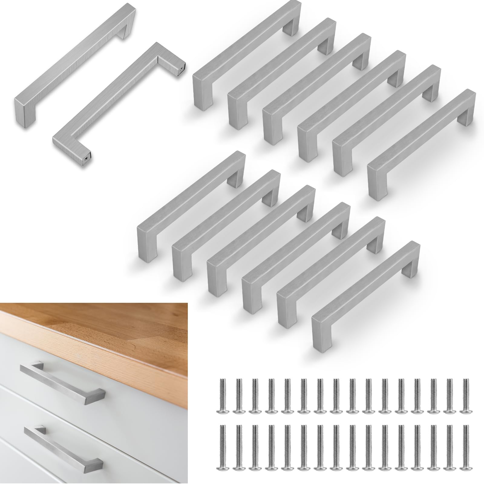 flintronic 12 Pezzi Maniglie per Armadietti, Acciaio Inox Maniglie Armadio, Maniglie per Mobile, per Mobili con 48 Vite, per Cassetto, armadietti, Porte, Distanza Fori 160mm, Spazzolato Argento