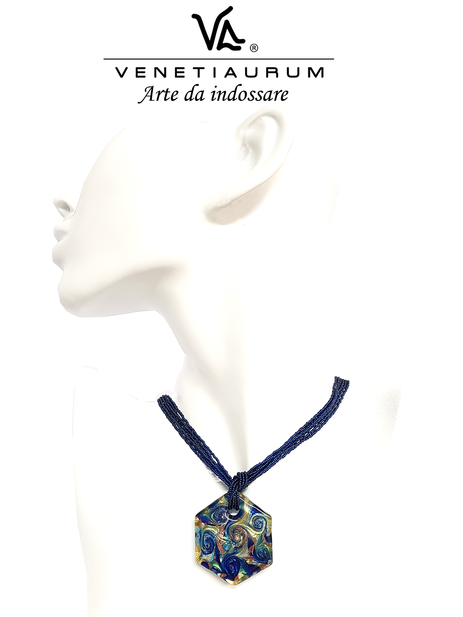 Venetiaurum - Collier avec Pendentif Hexagone en Verre de Murano Original et Argent 925 - Bijou Made in Italy Certifié
