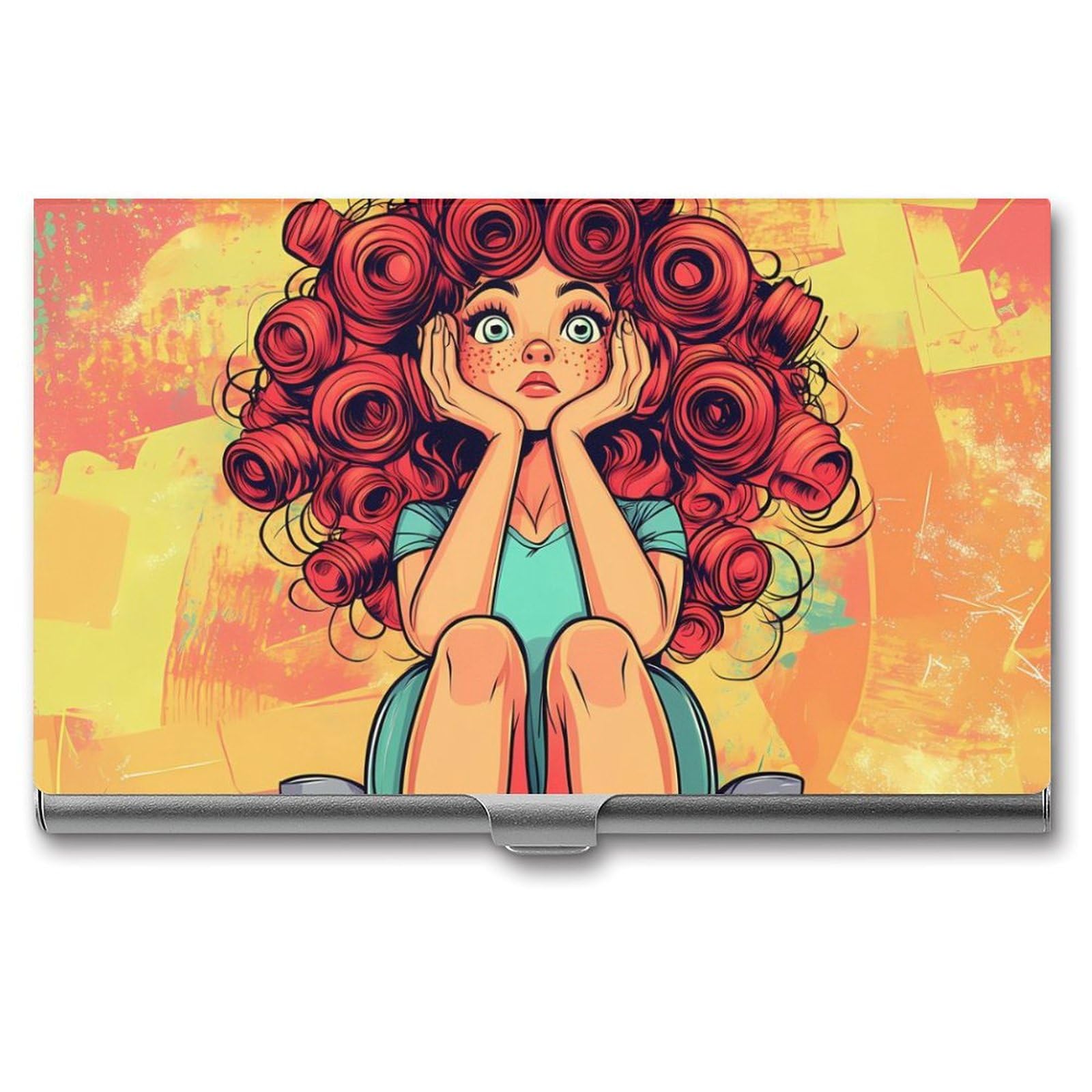 Hair Haircut Perm Day Slim Business Card Holder Wallet for Men & Women Pocket Metal Case 3.7x2.2x0.3 Inches