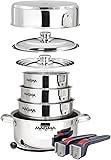 Magma 10 Piece Gourmet Nesting Stainless Steel Cookware Set, Induction Compatible, Oven Safe to 500°F - Suitable for All Stovetops, Removable Handles, Silver Stainless Steel 10 Piece