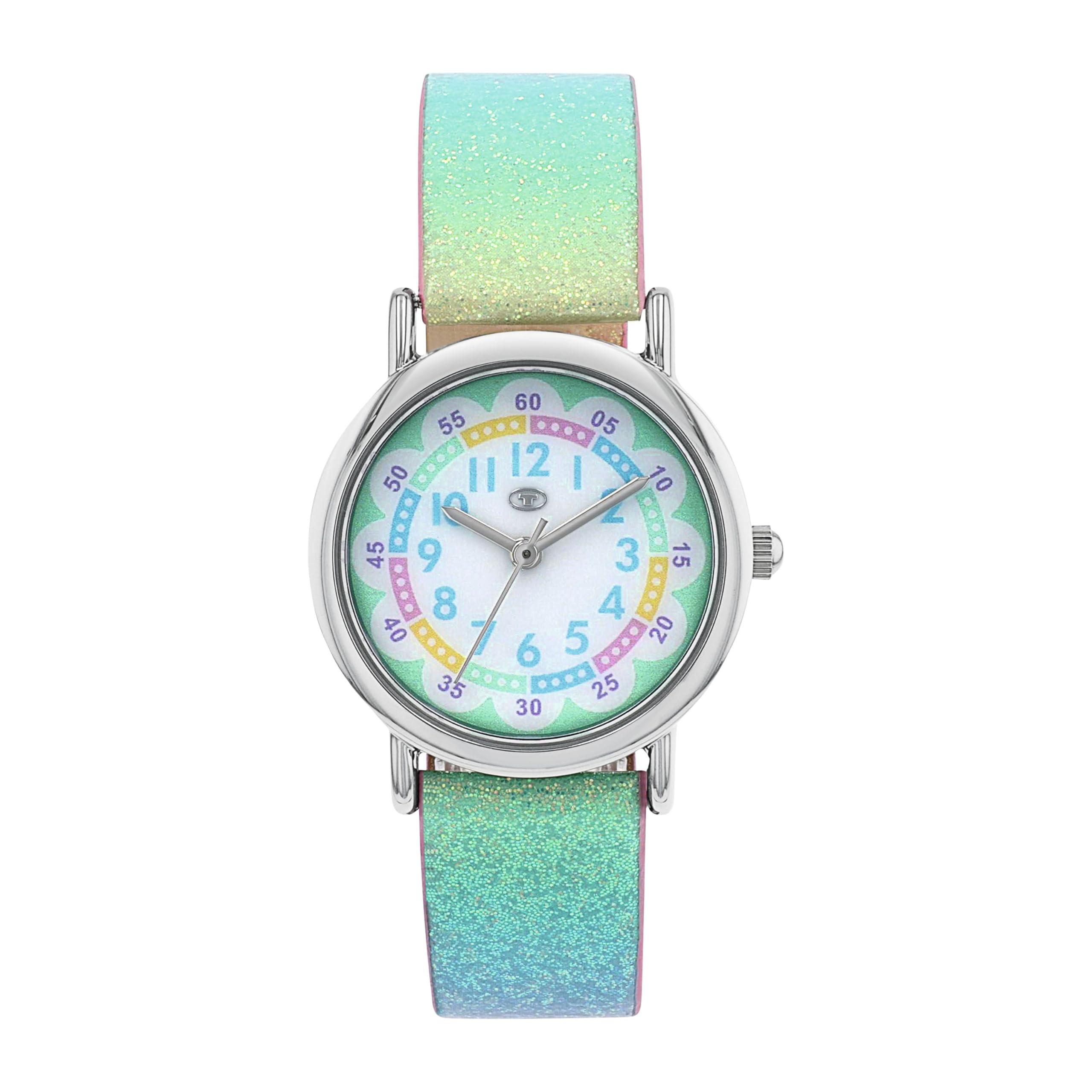 TOM TAILOR - Mädchen Quarz Armbanduhr - Alloy Gehäuse in Silber - mehrfarbiges Kunstleder Armband - Wasserdicht 3 Bar - Blumen Design