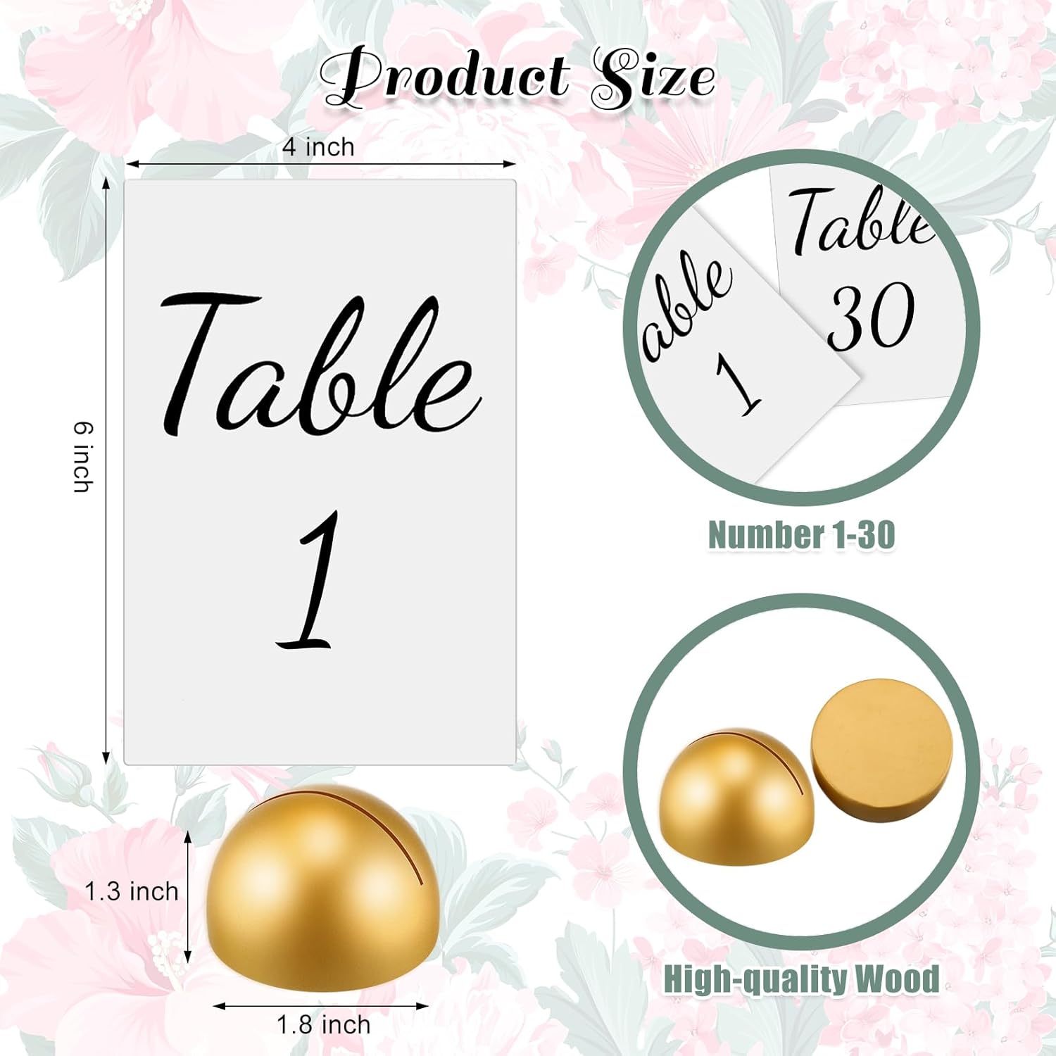 Queekay 30 Packs Gold Round Table Number Stands with 1-30 Cards- 4x6 Inch, Wedding Table Number Holders for Reception, Centerpieces, Party Decorations(Gold)