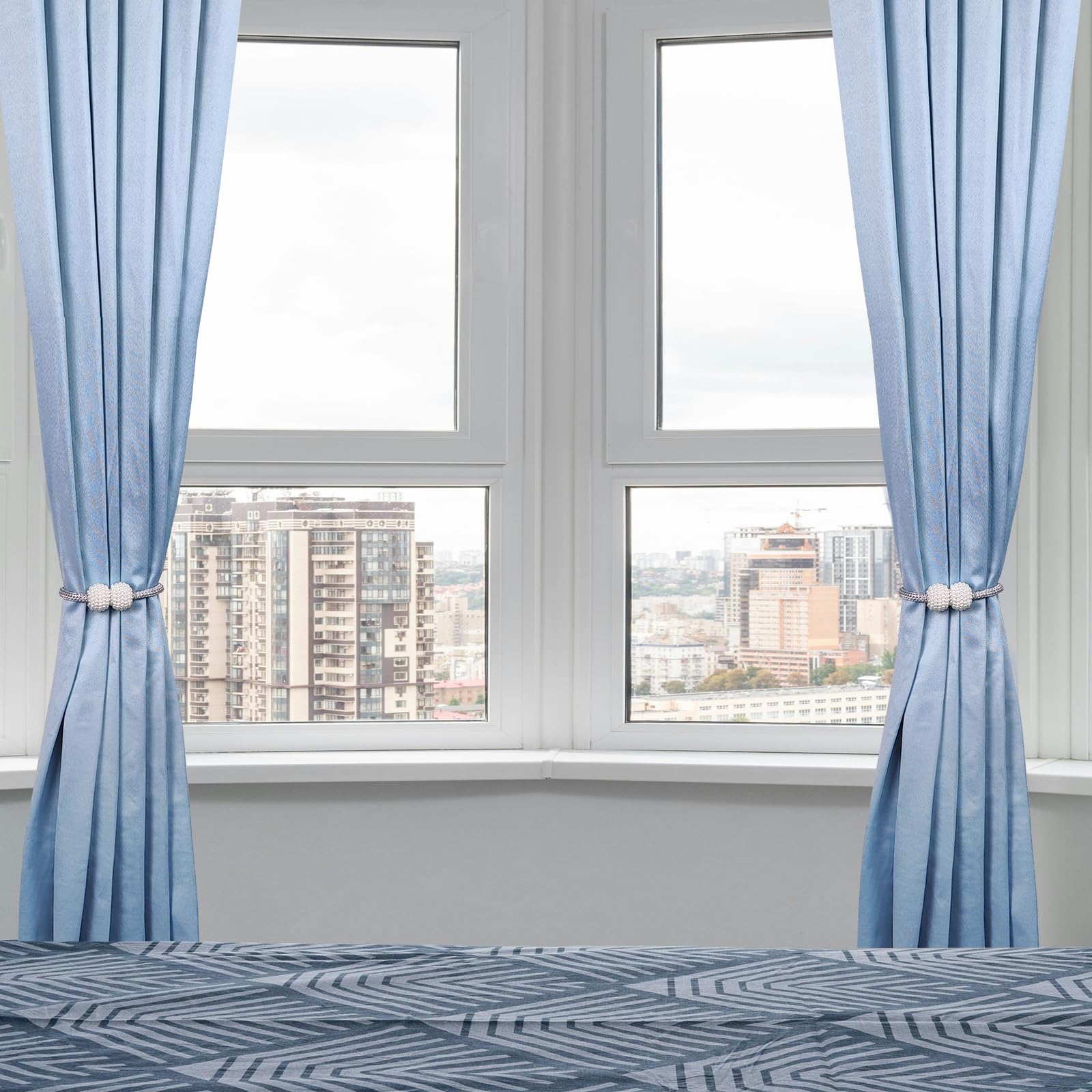 HFZRZFH 6 Pcs Magnetic Curtain Tiebacks with Pearl Decoration, Convenient Grey Drape Holdbacks for Easy Window?Best for Home and Office Decor