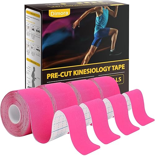 Dimora Kinesiology Tape - 4 rollos de cinta atlética de algodón elástico, 65.6 pies, 80 tiras precortadas en total, cinta adhesiva deportiva de