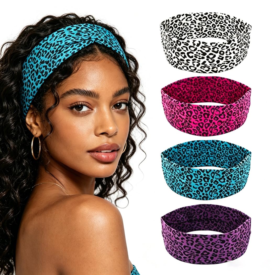 Amazon.com : DRESBE 4pcs Boho Yoga Headbands Leopard Print Hair