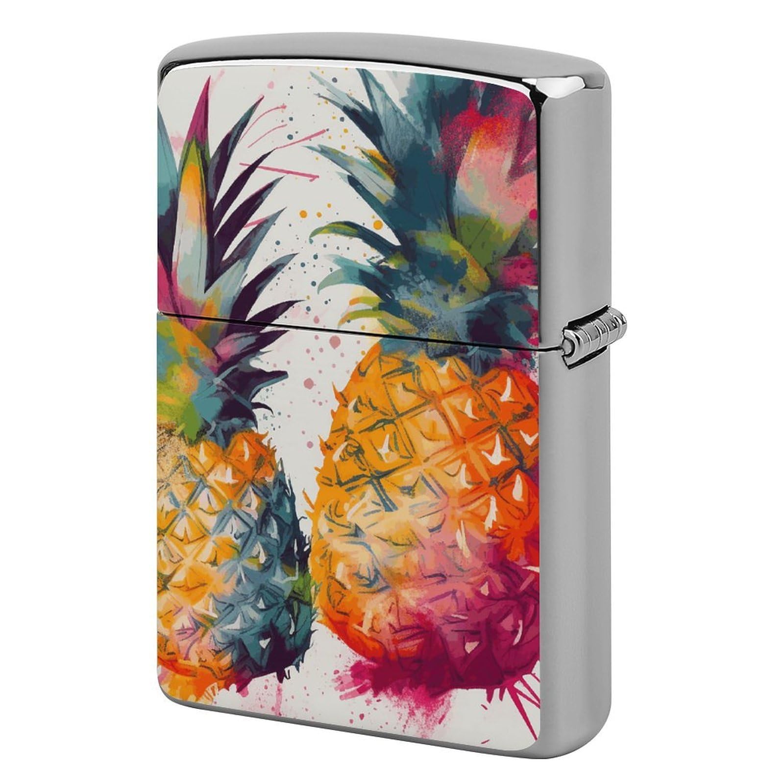 Tropical Fruit Watercolor Pineapple Lighter Case Vintage Metal Lighter Cover Reusable Lighter Protective Sleeve Unique Design Personalized Lighter Sleeve Holder Against Dust and Scratches