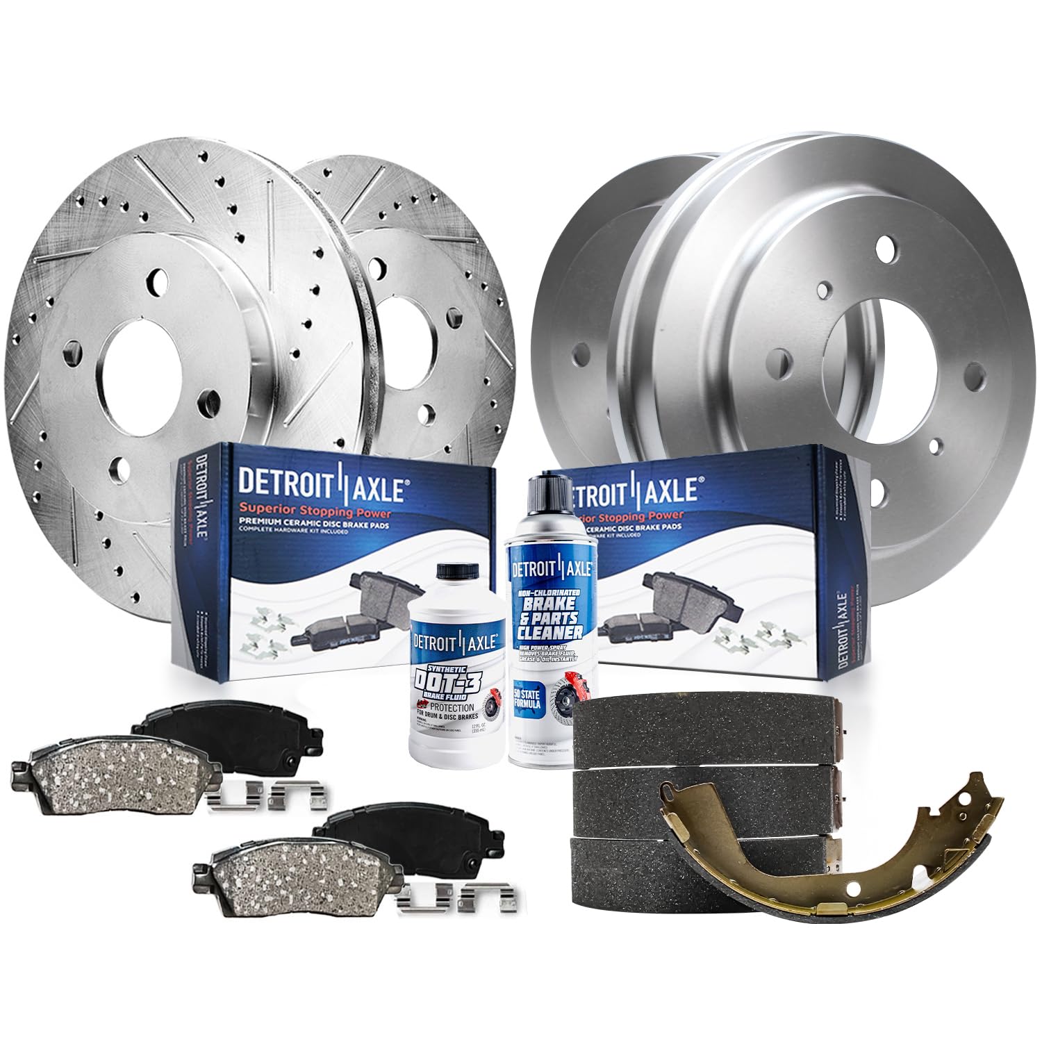 Detroit Axle - Brake Kit for 01-06 Nissan Sentra Replacement | 2001 2002 2003 2004 2005 2006 Drilled &amp; Slotted Brake Rotors Ceramic Brake Pads 1.8L 4 Lugs Front Rear