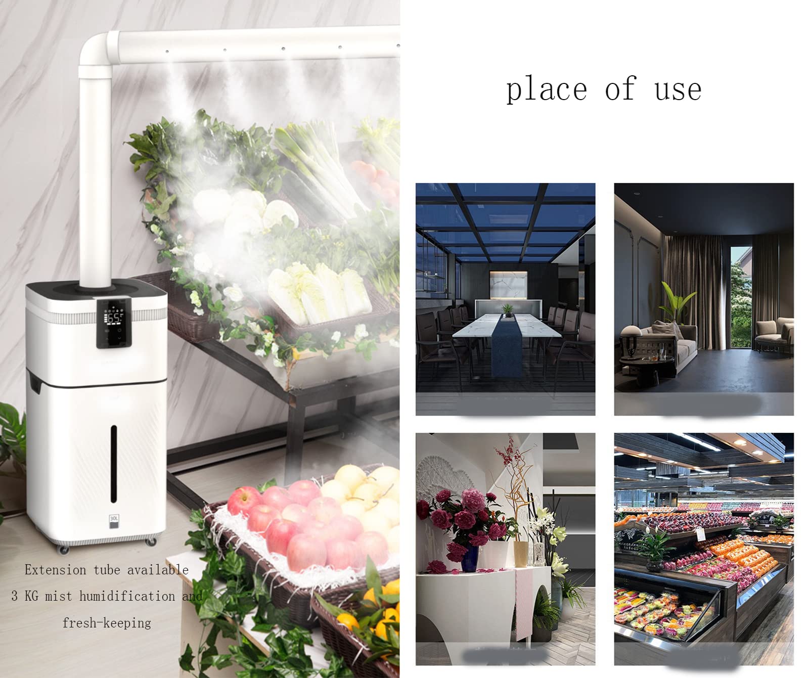 Umidificatore 30L Grande capacità Nebbia Ufficio Casa con Acqua Purificatore d'Aria Intelligente Supermercato Spruzzatore per Verdure (Triplo Nucleo) ()