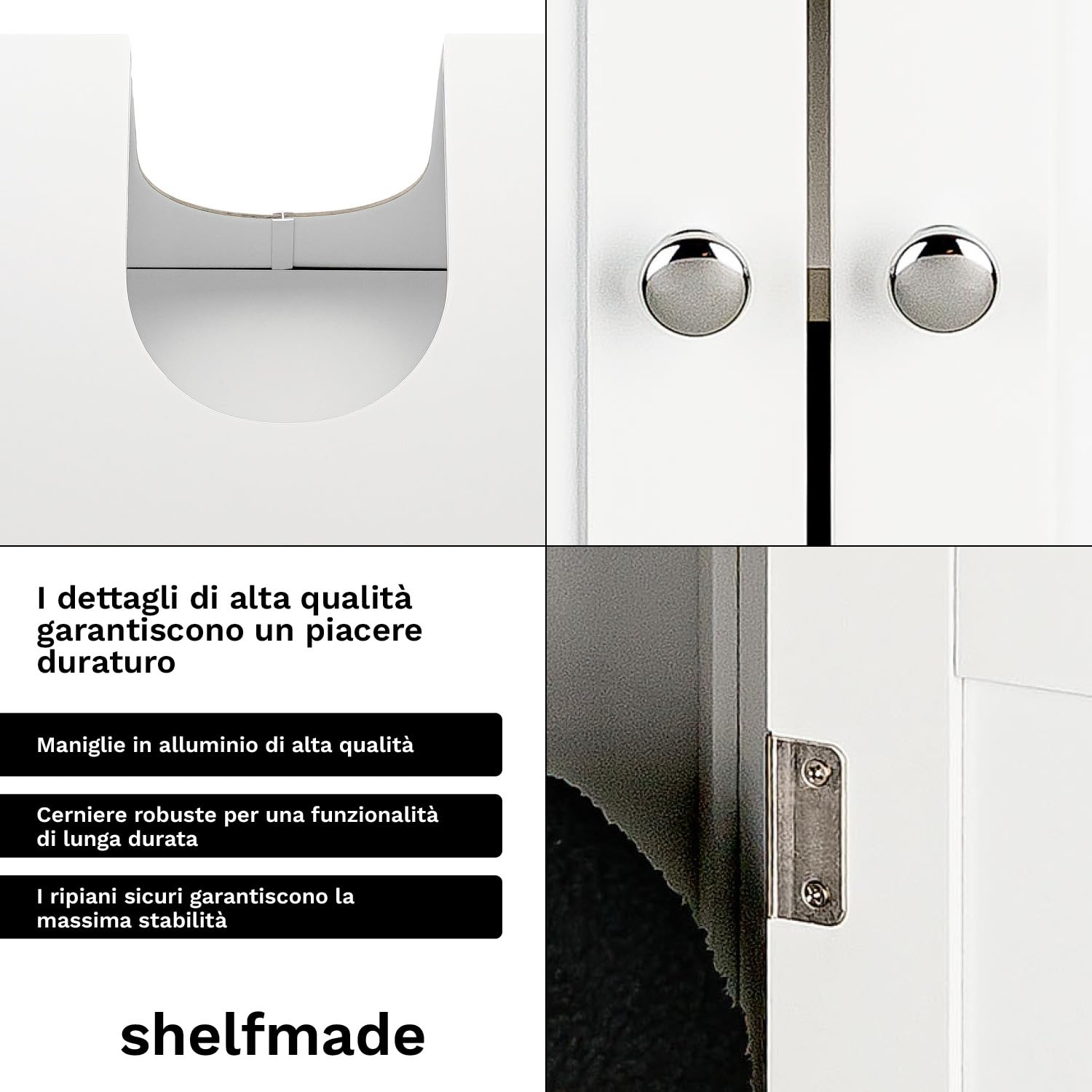 shelfmade Mobile bagno bianco in stile country (larghezza circa 50cm o 60cm) - Mobile sottolavabo per bagno largo (60 x 30 x 60 cm)