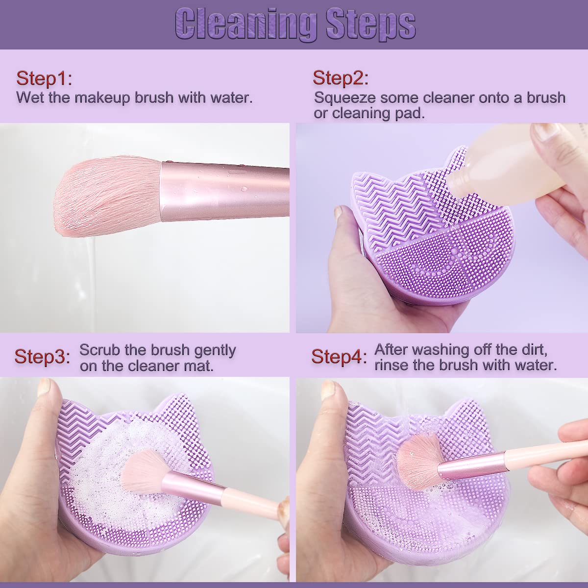 TailaiMei Make-up Pinsel Reinigungsmatte Mit Trockenhalter - Katzenform Silikon Für Beauty Tool Pflege