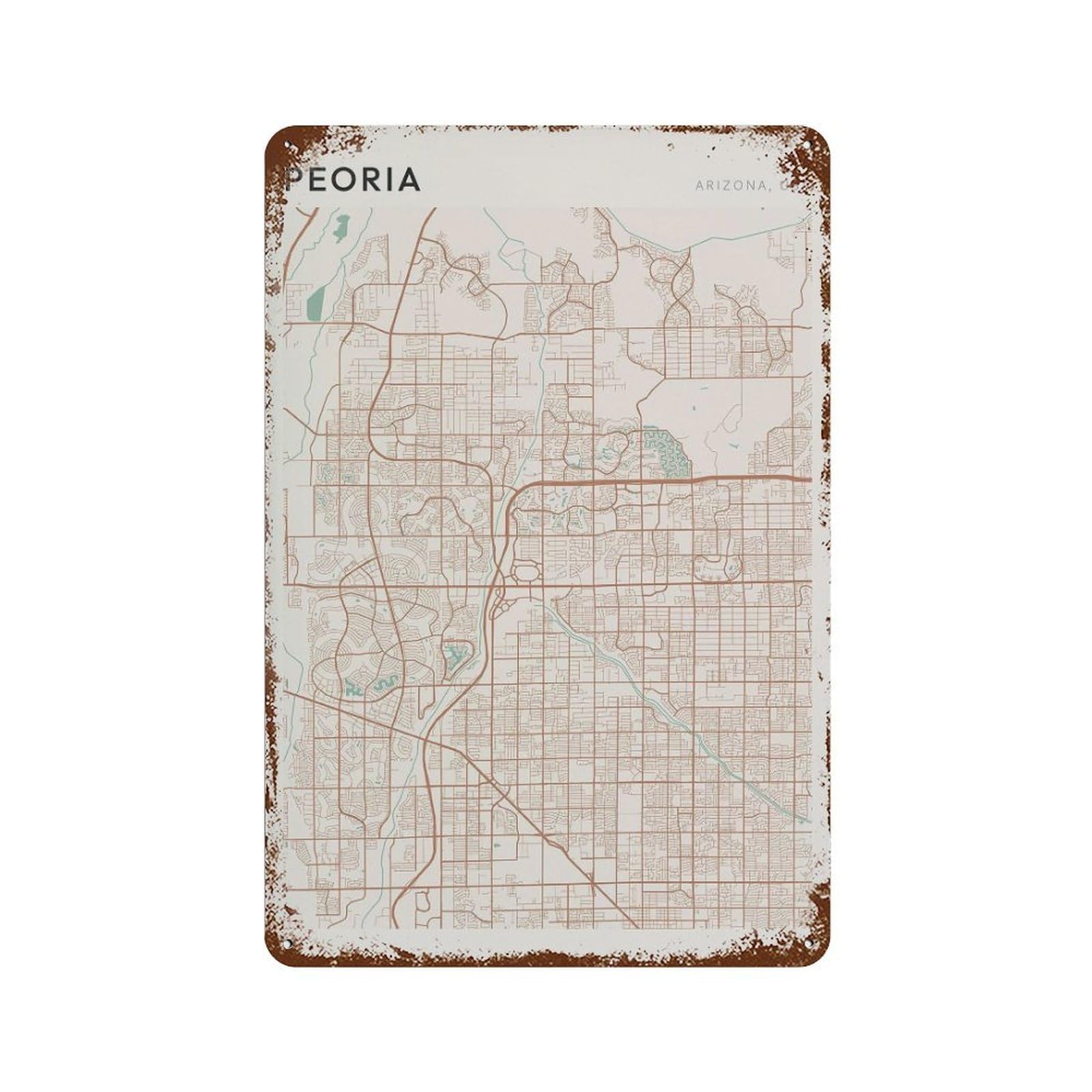 xiaoxiaoshen Peoria Map Arizona Travel Gift Farmhouse Decor Living Room Wall Decor Art Metal Tin Poster Modern Home Decor Art Home Bar Shop Decorations Vintage Sign 30x20cm