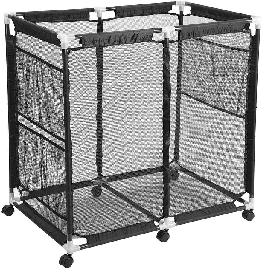 ZeHuoGe Rolling Mesh Pool Storage Bin, Metal Tube with Coating, Air Dry Items Quickly & Easily Roll The Mesh Storage Bins to Home Garage or Shed(65"x30"x33", Black)