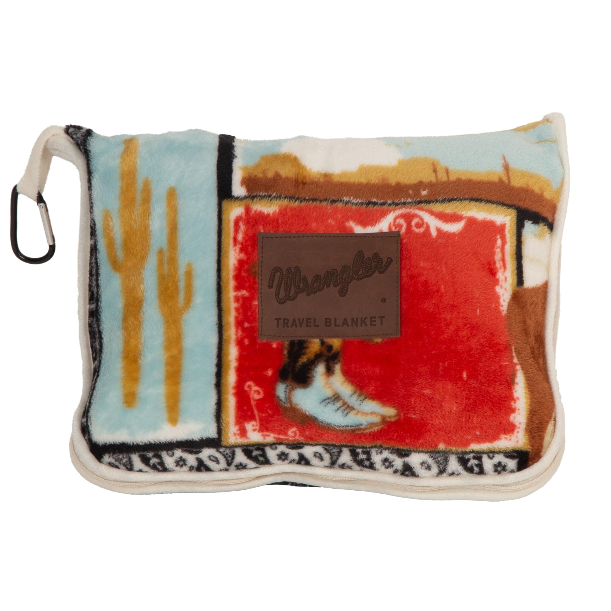 CARSTENS, INC. Wrangler Travel Blanket, Premium Compact 2-in-1 Airplane Blanket/Pillow, Vintage Western