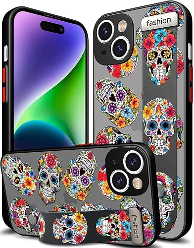 Cisland Compatible for iPhone 14 Case Cute with Strap Stand Finger Kickstand, De