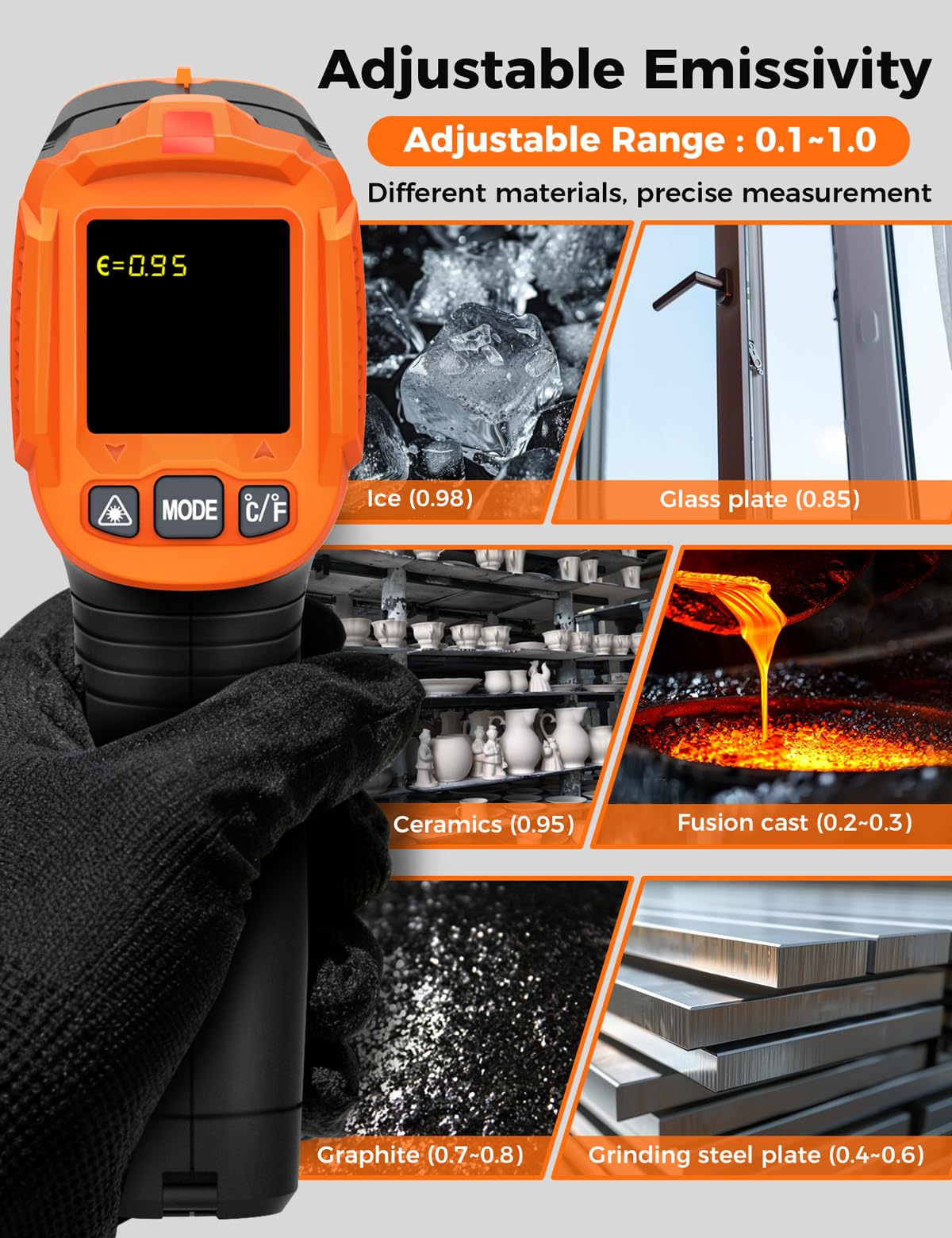Termometro Infrarossi Professionale POROMETISTO, Pirometro IR -50~800°C