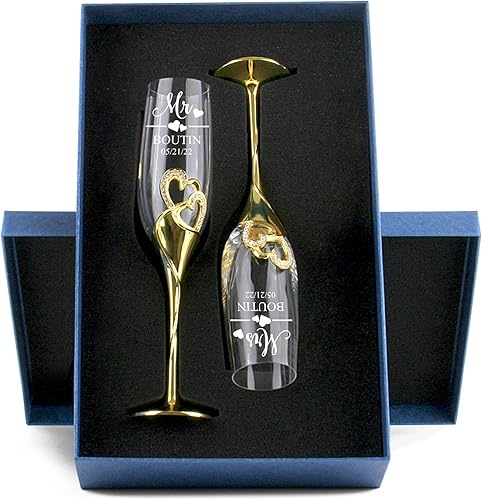 Miniatura 2 de Flautas de champán de diseño único para novia y novio, decoración de corazón personalizada, juegos de tazas de tostado para parejas, flautas de