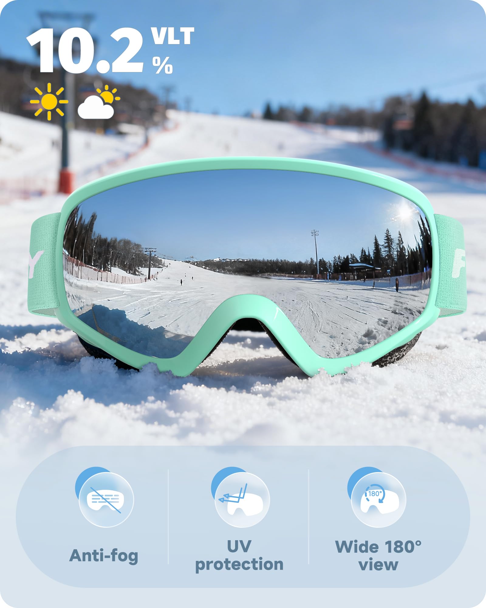 Findway Maschera da Sci Bambino 5~16 Anni Occhiali da Sci Maschera Sci Bambino Occhiali Sci OTG per Ragazzo Ragazza Anti UV Anti Nebbia Compatibile con Casco per Sci Snowboard Sport Invernali