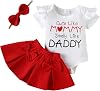Baby Girl Summer Clothes Funny Letters Print Ribbed Short Sleeve Ruffled Romper and Skirt Set Cute Summer Outfit