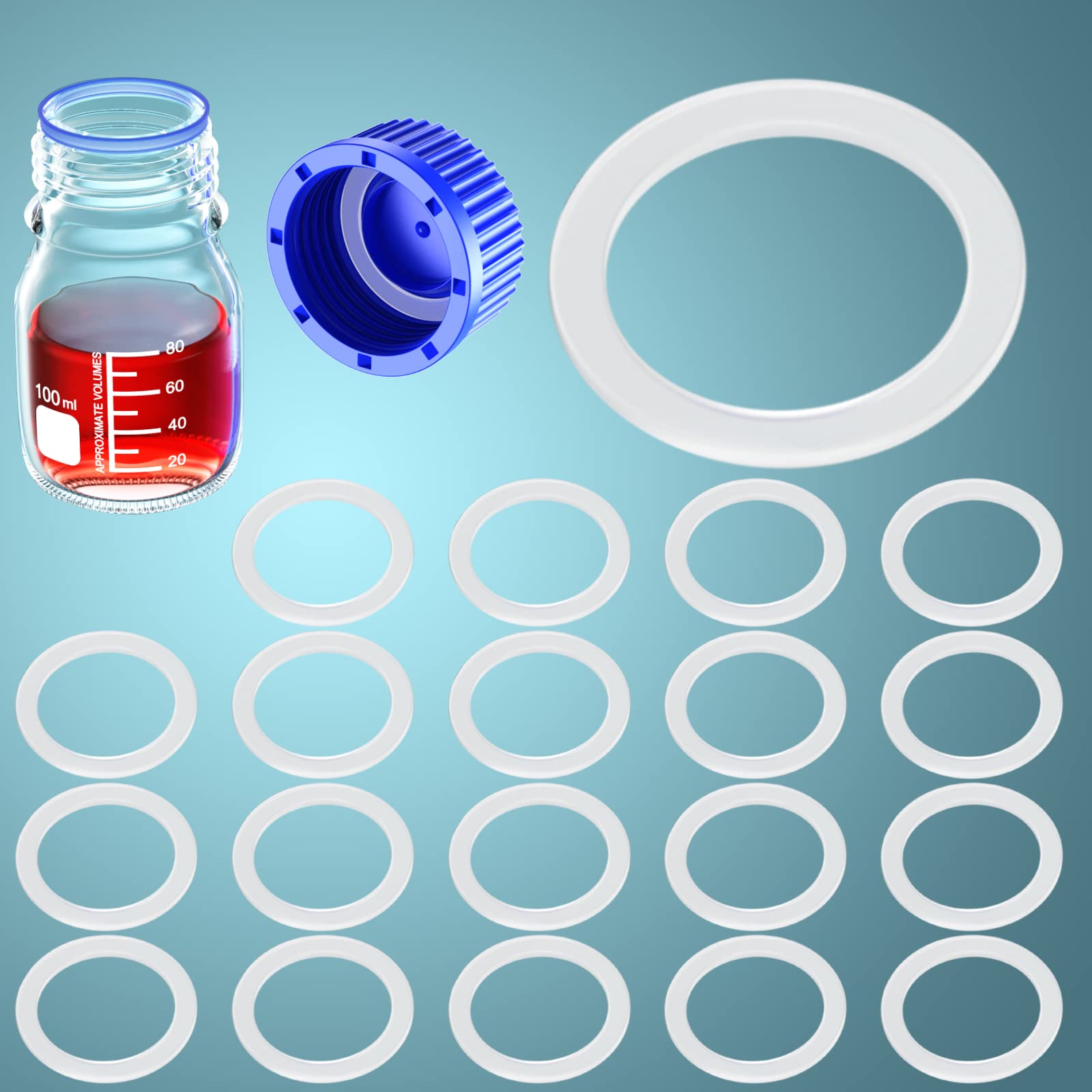 ZHANXUBIO Silicone Seal Ring for GL45 Open Top Screw Cap,OD: 43mm,Pack of 20 (GL45 Seal Ring)