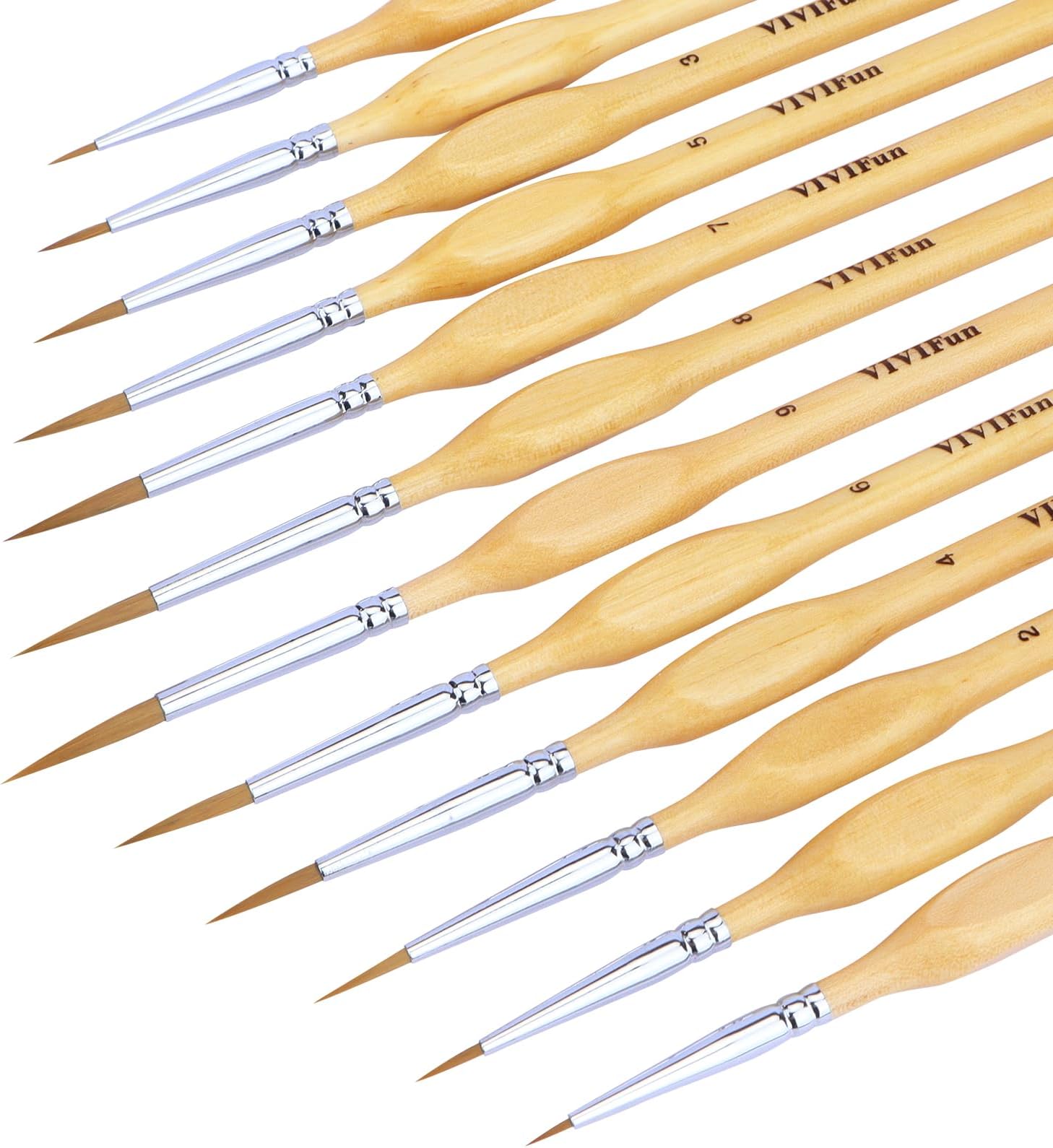 12 Pcs Detail Paint Brush Set, Fine Tip Point Paintbrush for Micro Painting, Miniature Paint Brushes for Acrylic, Watercolor, Oil, Models, Crafts