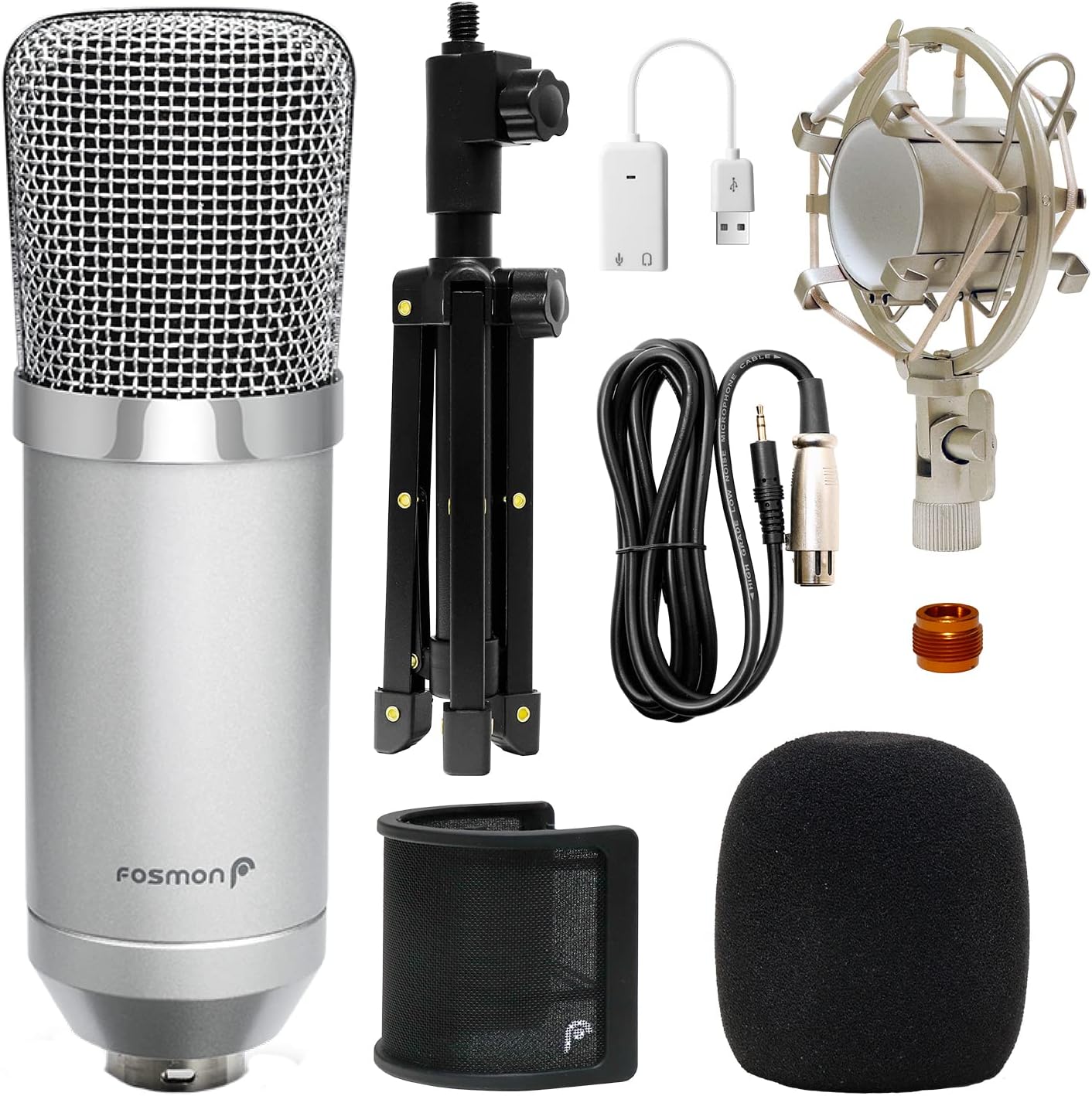 Best Quality 🔥 Fosmon Cardioid Condenser Microphone XLR, 360 Degree Uni-Directional Voice Recording with Mic Stand, Mount, Pop Filter Windscreen for PC Gaming, Broadcasting, Podcasting, Studio, YouTube, Tiktok Video