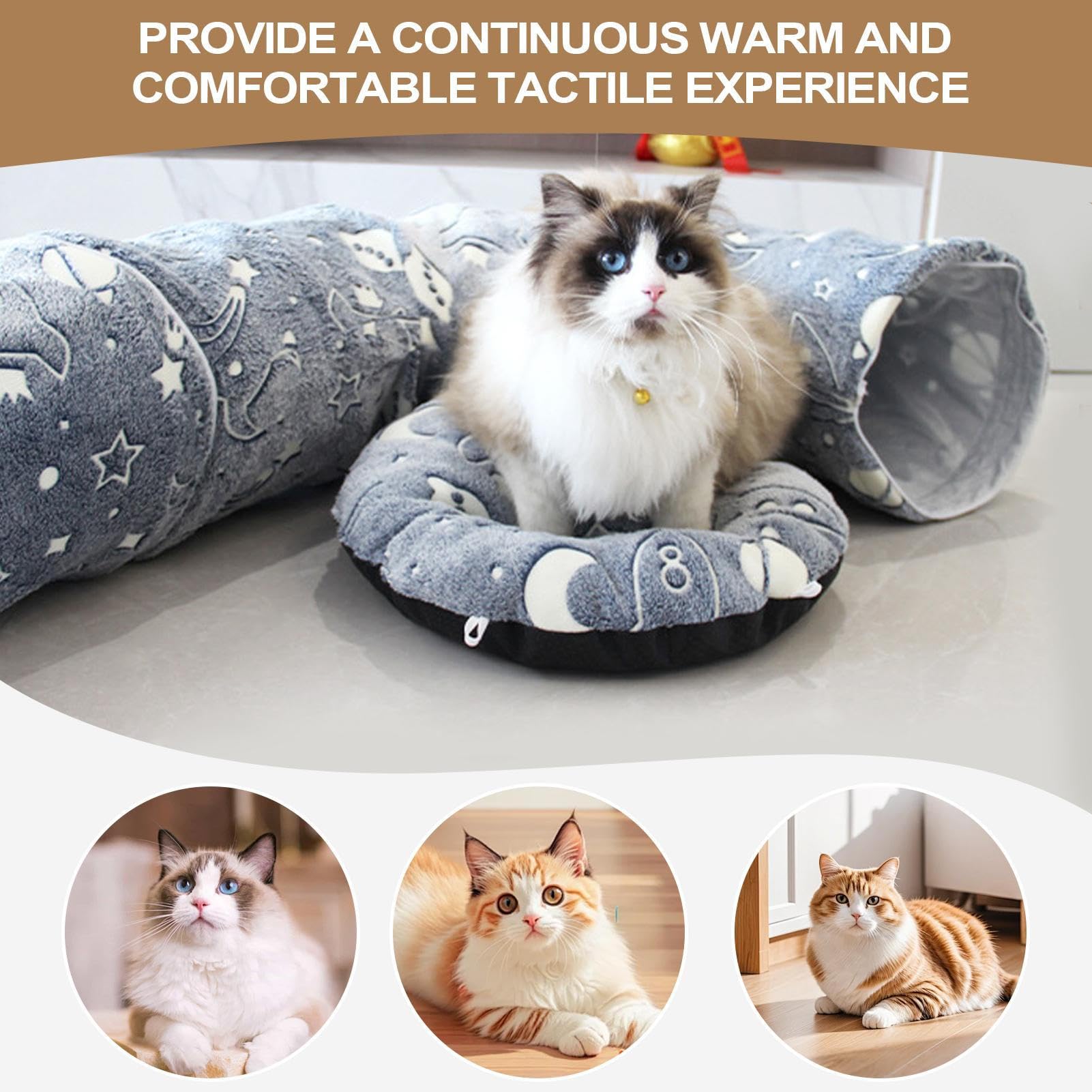 Cuccia Tunnel Per Gatti Tunnel da Interno per Gatti | Cuscino Morbido Pieghevole per Animali Piccoli Grandi per Appartamento Dormitorio Balcone Casa Sala da Soggiorno