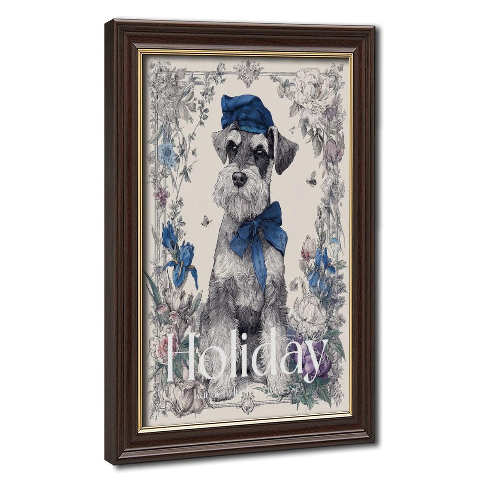 Bareronor Mokume Gane Frame-Style Christmas Dog Canvas Poster For Dorm Room Decor Gift
