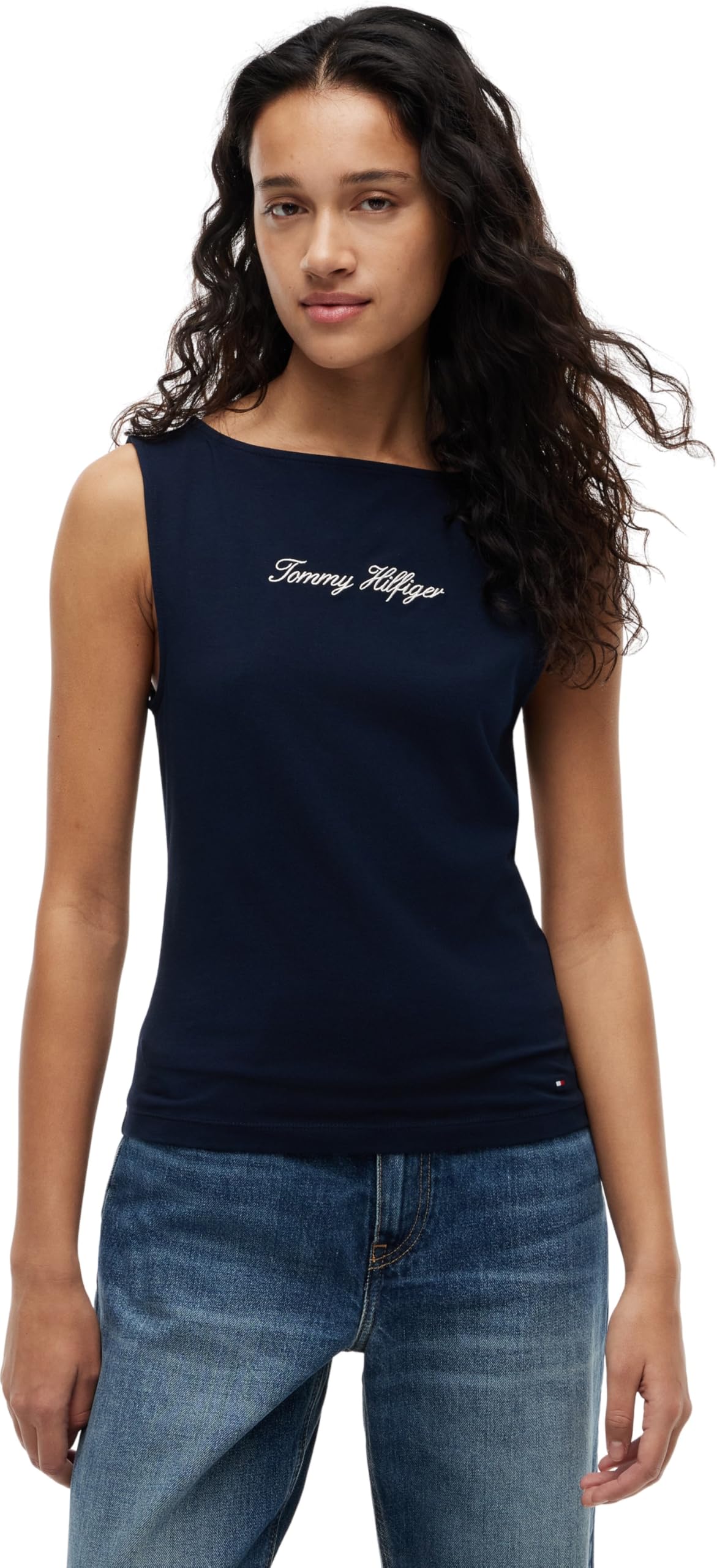 Tommy Hilfiger Classic Script Boat Neck Top, Blue, Size S, Women