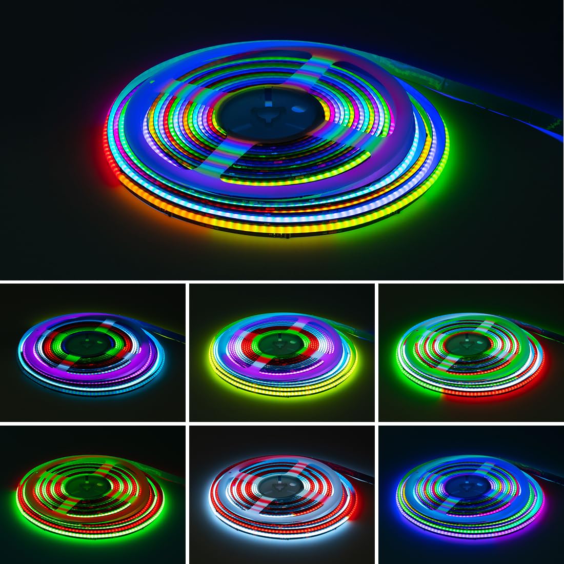 SEZO FCOB RGB WS2811 IC Addressable LED Strip COB RGB IC Dream Color Chasing High Density 16.4FT/5M DC12V 630LEDs/M IP30 LED Tape Black PCB for Indoor DIY Decoration (Not Included SPI Controller)