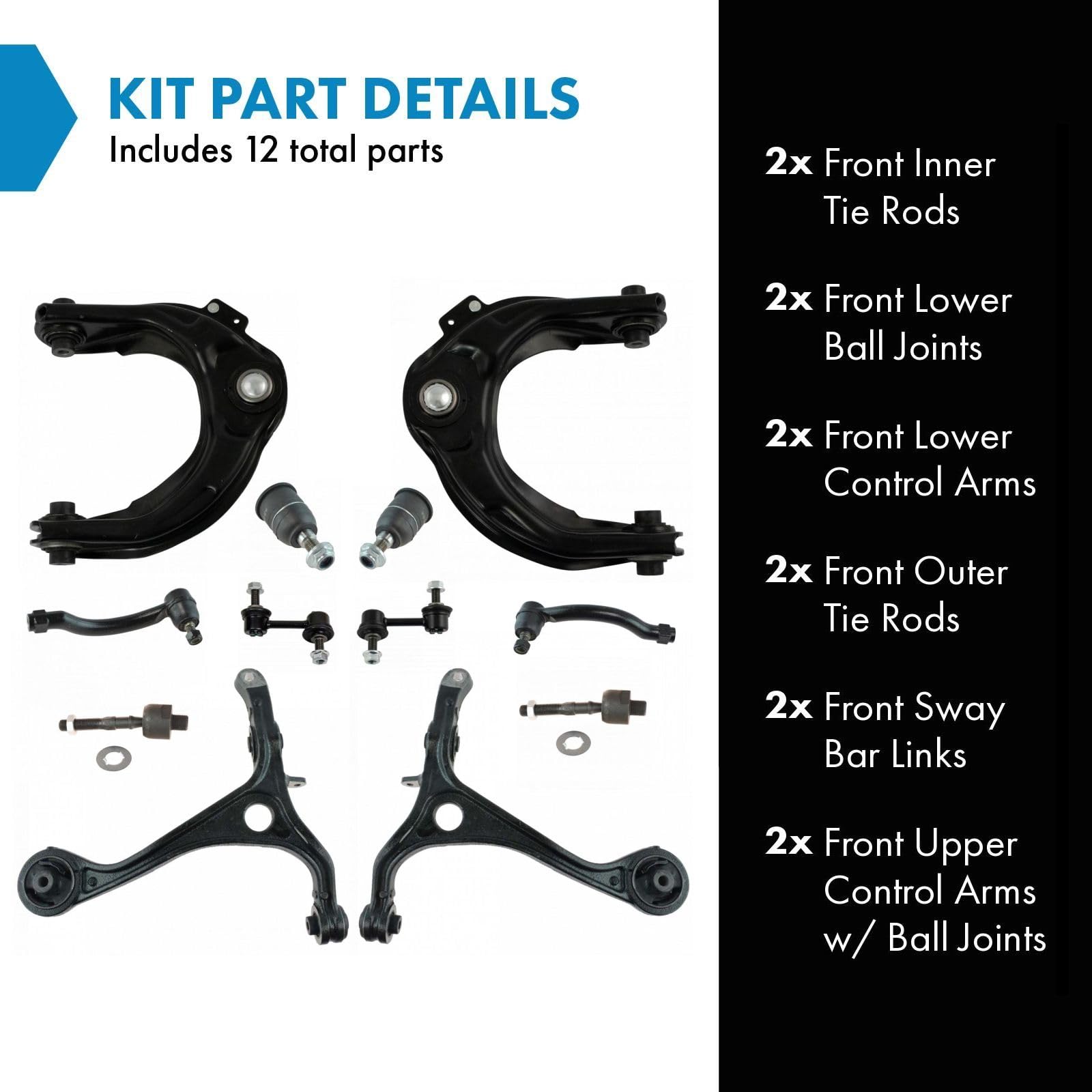 12 Piece Steering Suspension Kit Control Arms Sway Bar