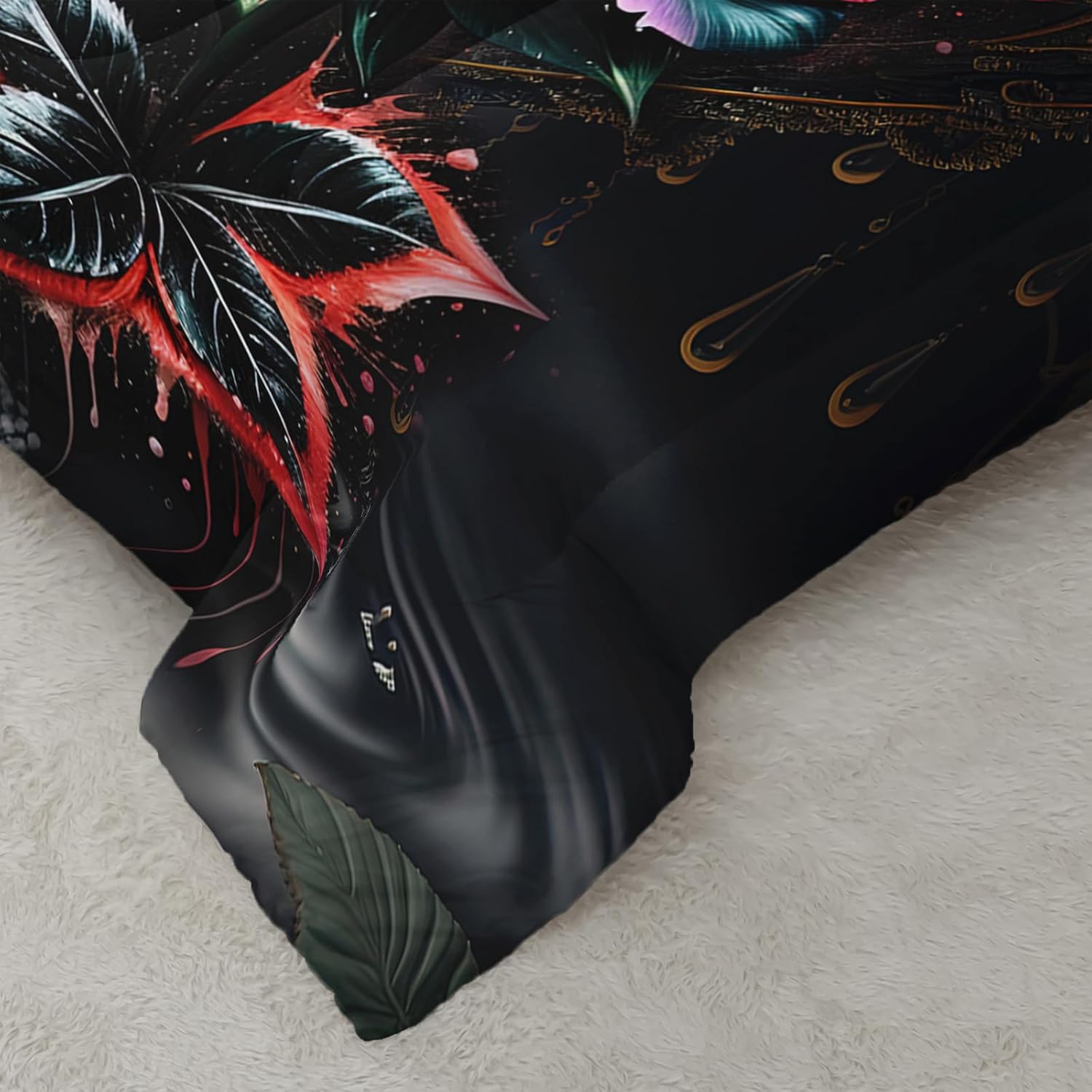 Colorful Rose Comforter Sets for Adults, Flower Bedding Set Queen Size with 2 Pillowcases, Floral Comforter Set for Girls Women Room Decor