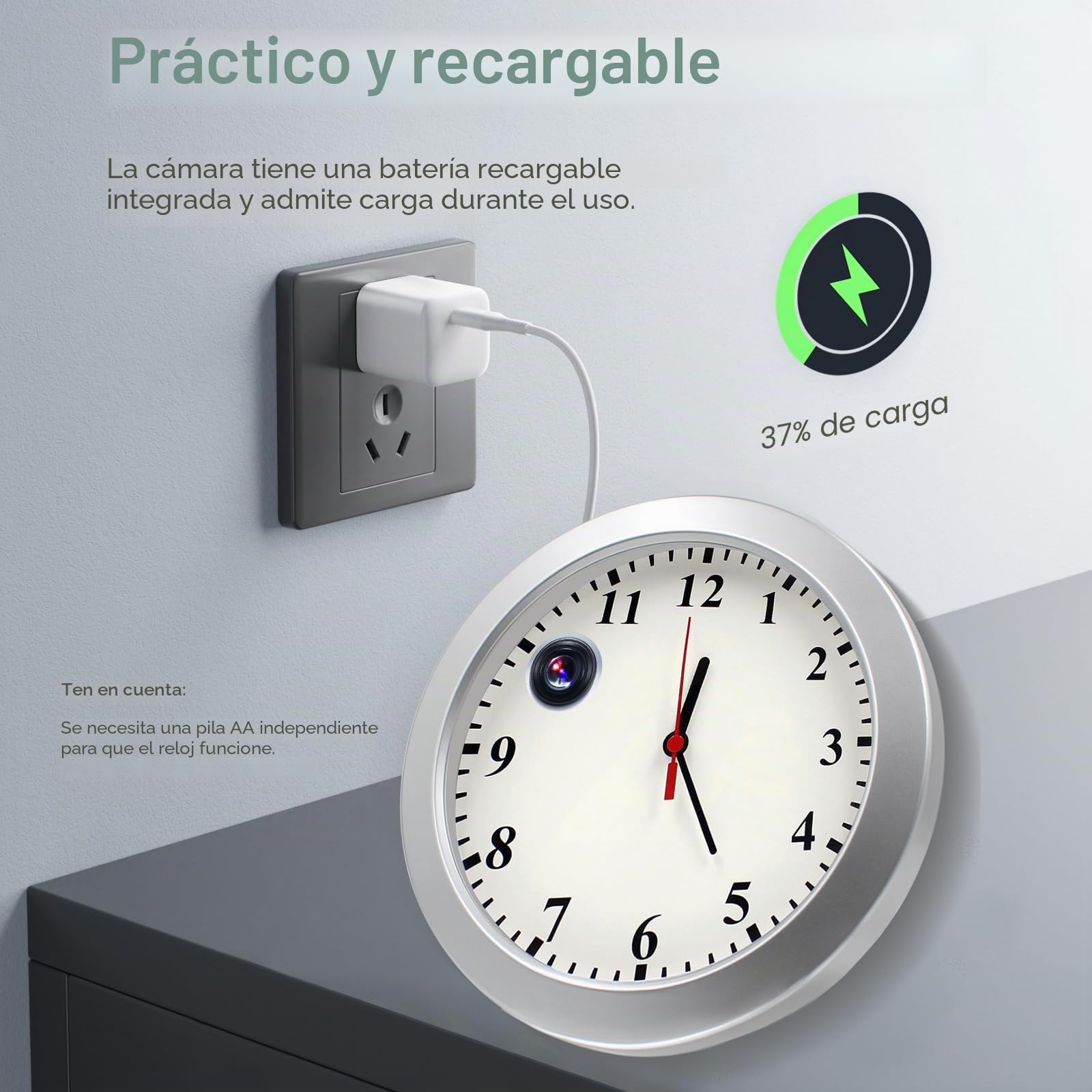 Cámara espía Reloj 1080P HD Videograbador con detección Video Recorder del movimiento Grabación en bucle Cámara de seguridad interior Mini cámara, sin función WiFi