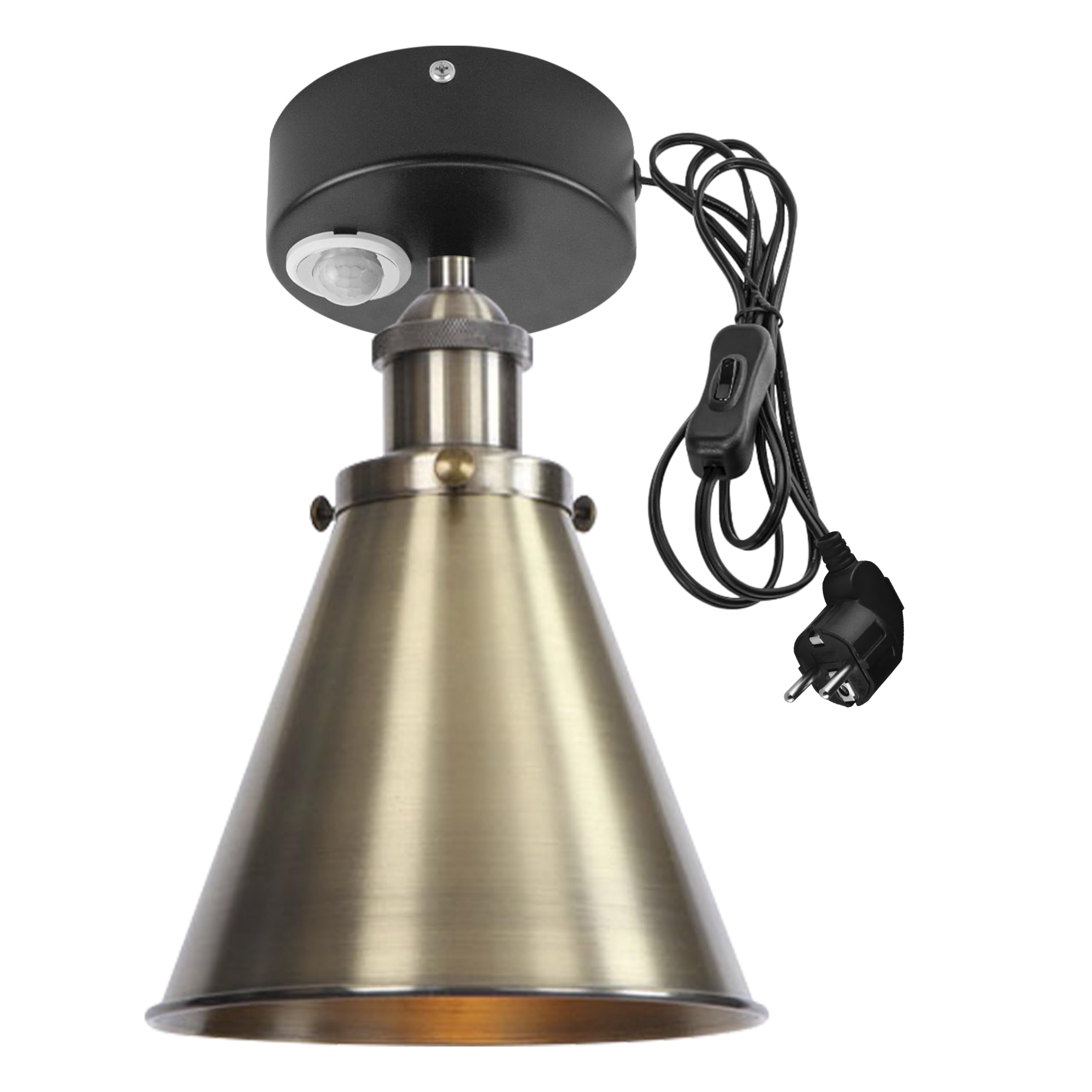 Plafoniera con sensore di movimento interno, lampada da soffitto in ferro industriale, sensore di movimento radar con cavo da 4,5 m e portalampada E27, per corridoio, bagno, scale, garage,