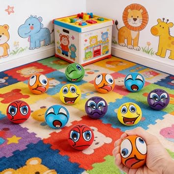 12pcs Funny Face Squeeze Stress Balls Soft Sensory Stress Ball Hand Exercise for Anxiety Fidget Tension Manage Anger Classroom Rewards Christmas Stocking Easter Egg Basket Stuffing Party Favors
