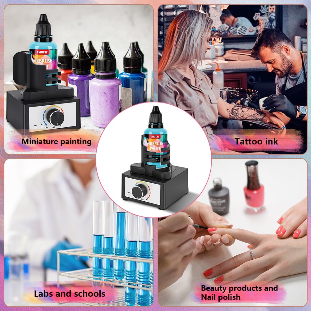 HOTUT Mini Mezclador Vórtice Manos Libres,Ajuste De 3 Velocidades,Agitador De Pintura Modelo DIY con 12 bolas mezcladoras y 8 botellas,10-100 ml,300~2400 RPM,para Esmalte De Uñas,Pinturas Acrílicas
