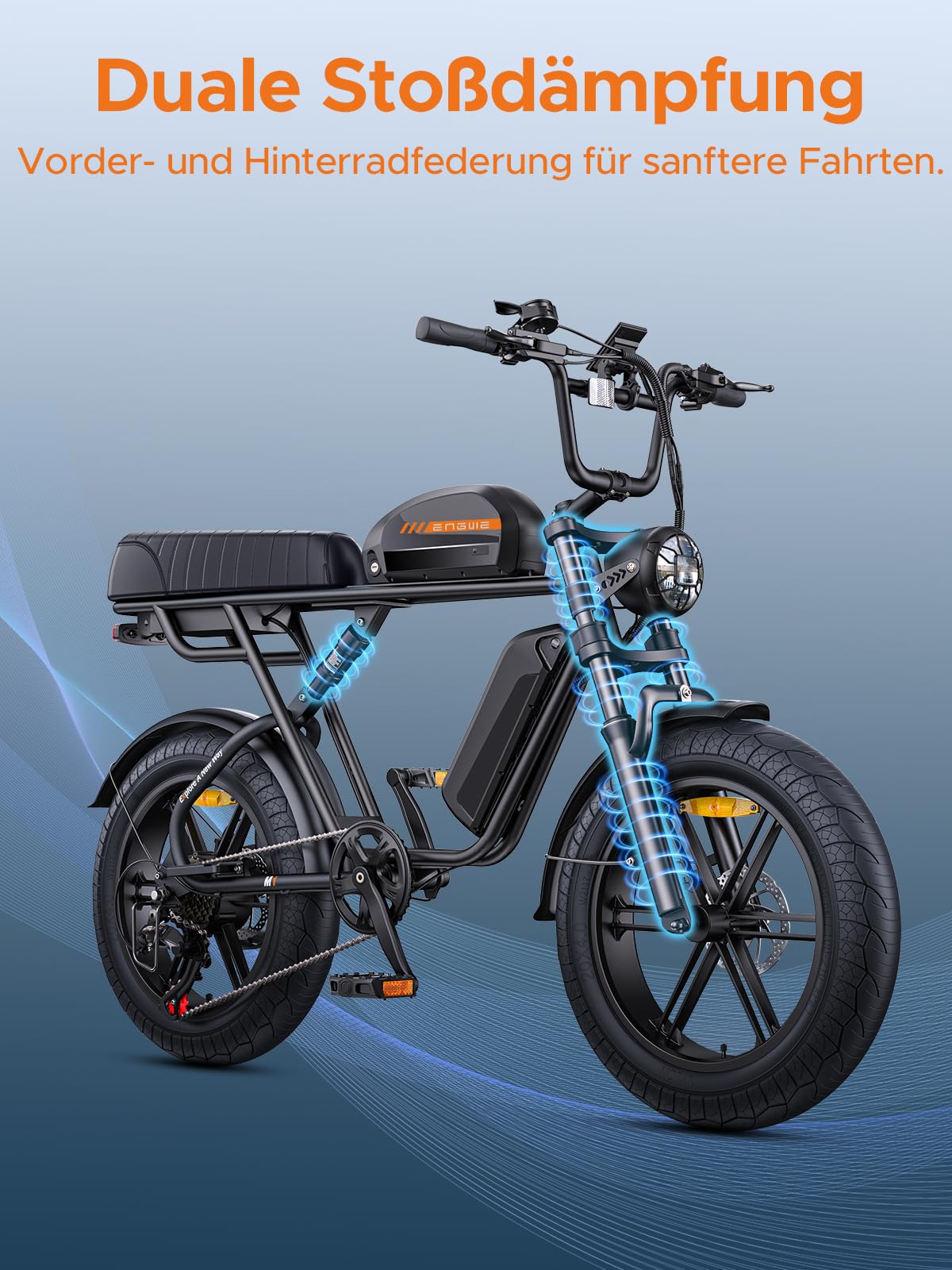 ENGWE M1 Elektrofahrrad, 15.6/28.6Ah Wechselakku, bis zu 170 km Reichweite, Bremslichter und Blinker, hydraulische Bremsen und Vollfederung – Elektromotorrad