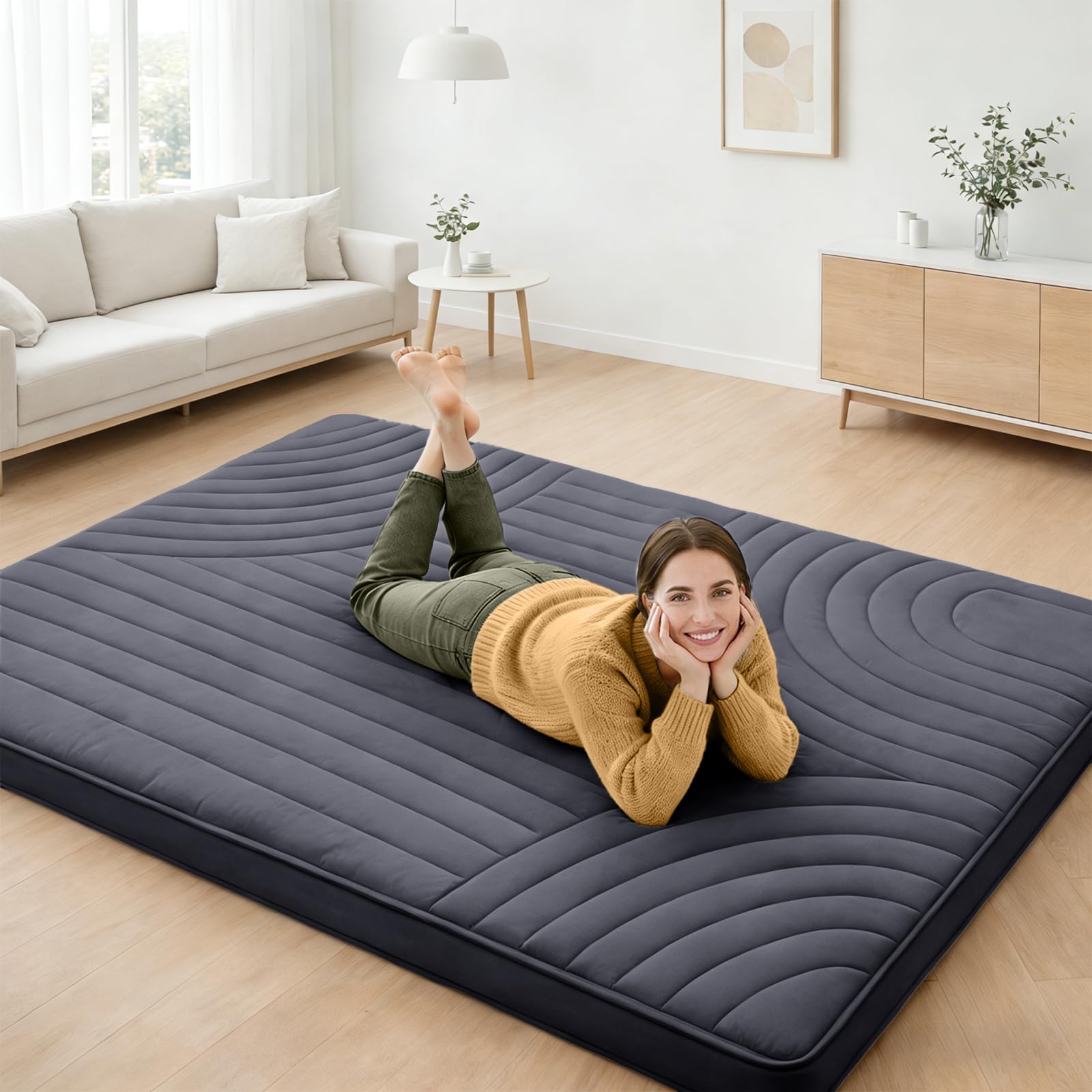 ZonLi Japanese Floor Mattress Futon Mattress Queen Size 2.5 Inch Thick | Foldable Tatami Mat, Washable Cover, Portable Floor Bed for Sleeping, Guest, Dorm