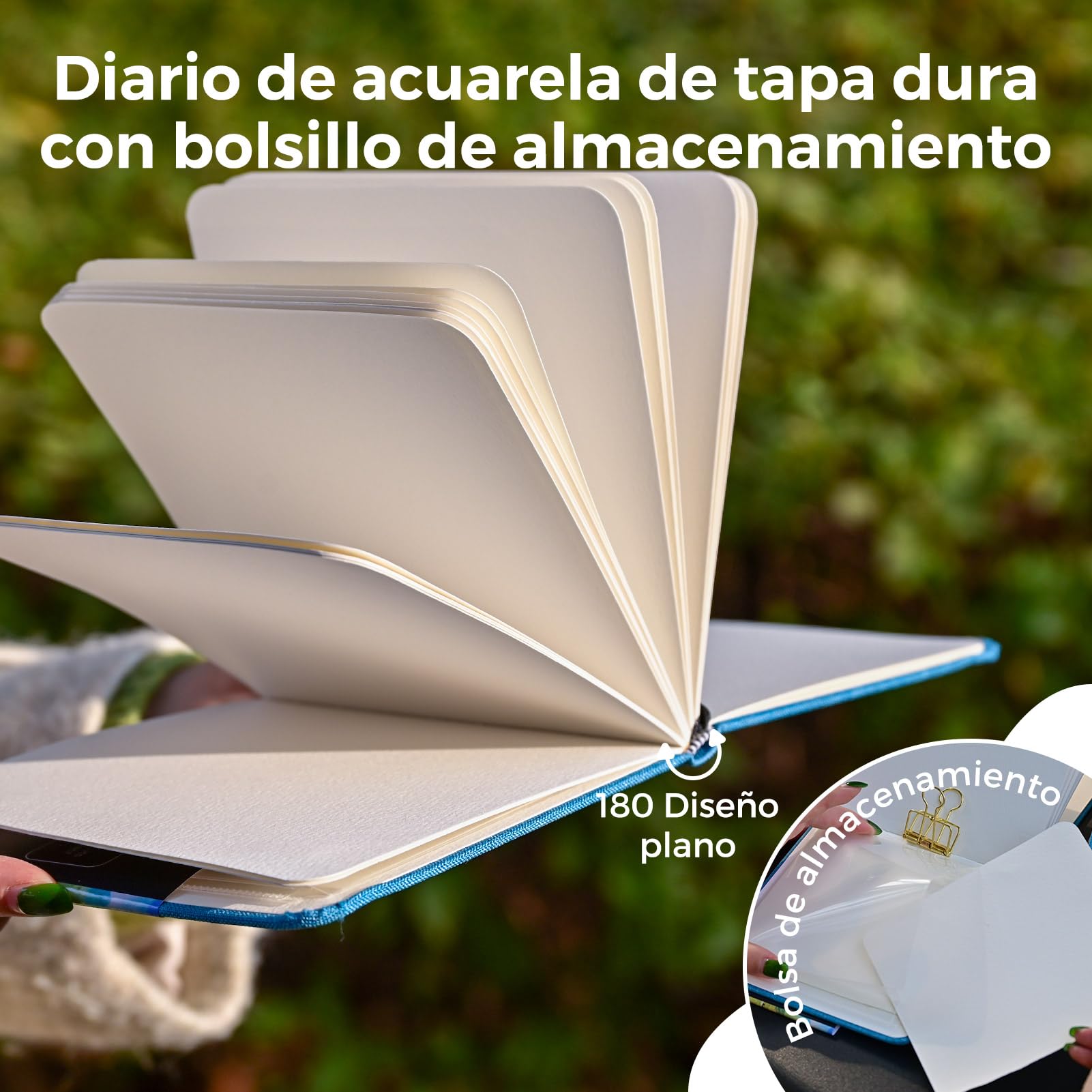 Funto Cuaderno de Acuarela, Cuadrado, Papel de Prensado en Frío a Doble Cara, 5,5" x 5,5", Portátil 2-Pack, 48 Páginas Cada Uno, Cubierta Azul con Banda Elástica, 110 lb/230gsm — view 4
