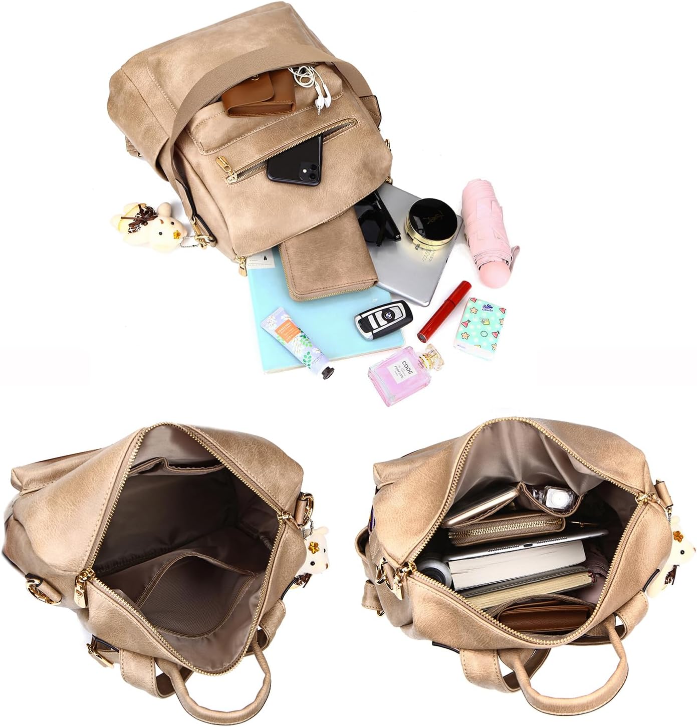 Soperwillton Women Backpack Purse Multipurpose Design Handbags Shoulder Bag PU Leather Travel bag Backpack Set 2pcs - Image 6