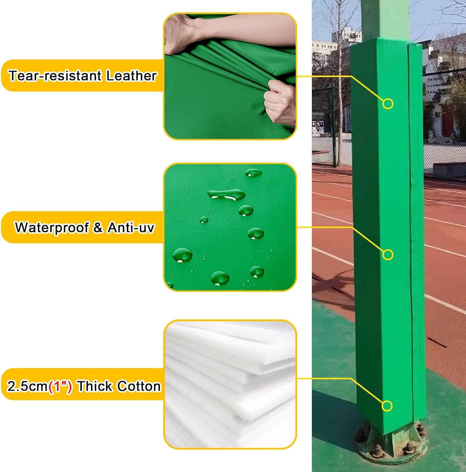 Weatherproof Basketball Pole Padding - Durable Square Cushion Protector for Outdoor Hoops, Gym & Playground - Heavy-Duty Wrap-Around Design for Maximum Safety