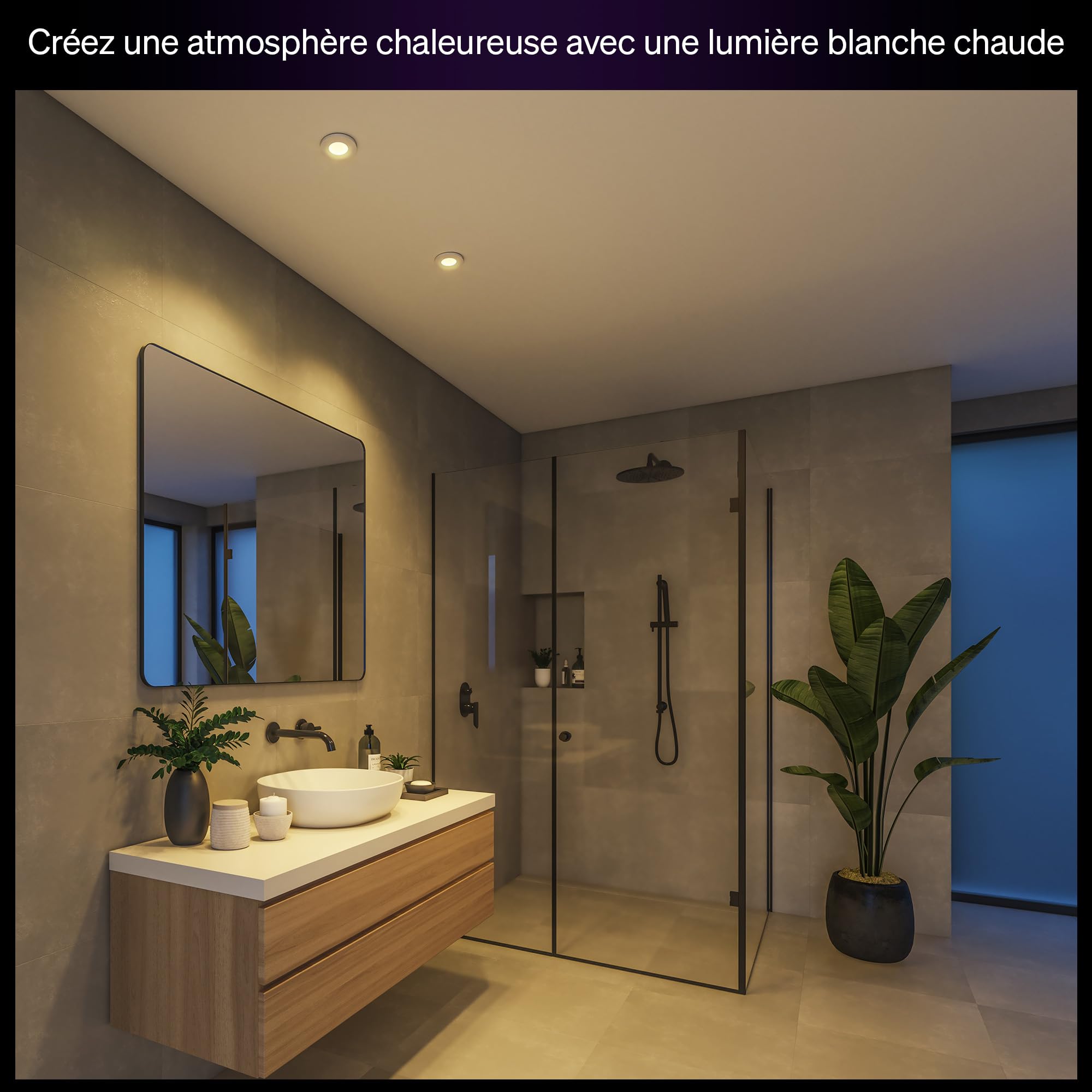 Philips Hue White Ambiance Adore Spot connecté encastré, Chrome, 1 x 5 W, Éclairage de salle de bain avec variateur, Intensité variable, Contrôlable via l'application, Compatible avec Amazon Alexa