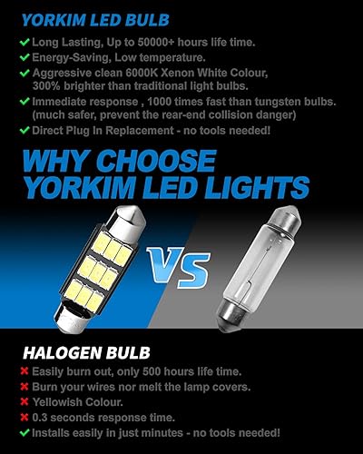 Miniatura 11 de Yorkim - Bombillas LED súper brillantes de 1.22 pulgadas para techo del interior del auto, circuito CANBUS 6-SMD 5730 sin errores, bombilla LED 31