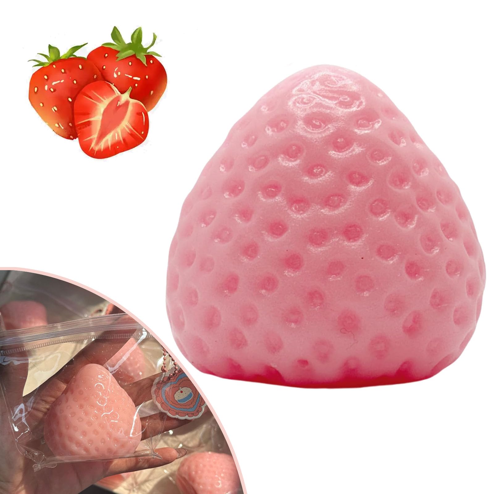 Handmade Big Taba Squishy Strawberry, Cute Strawberry Squeeze Toys, Strawberry Squishies Fidget Toys, Novelty Things Suitable for Adults Relaxation (Pink)