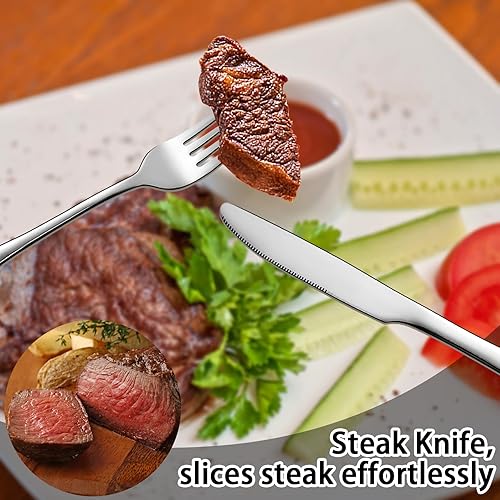 Miniatura 4 de suoundey Juego de cubiertos de acero inoxidable de 5 piezas, juego de cubiertos de cocina duraderos, tenedores pulidos, cuchillos y cucharas para el